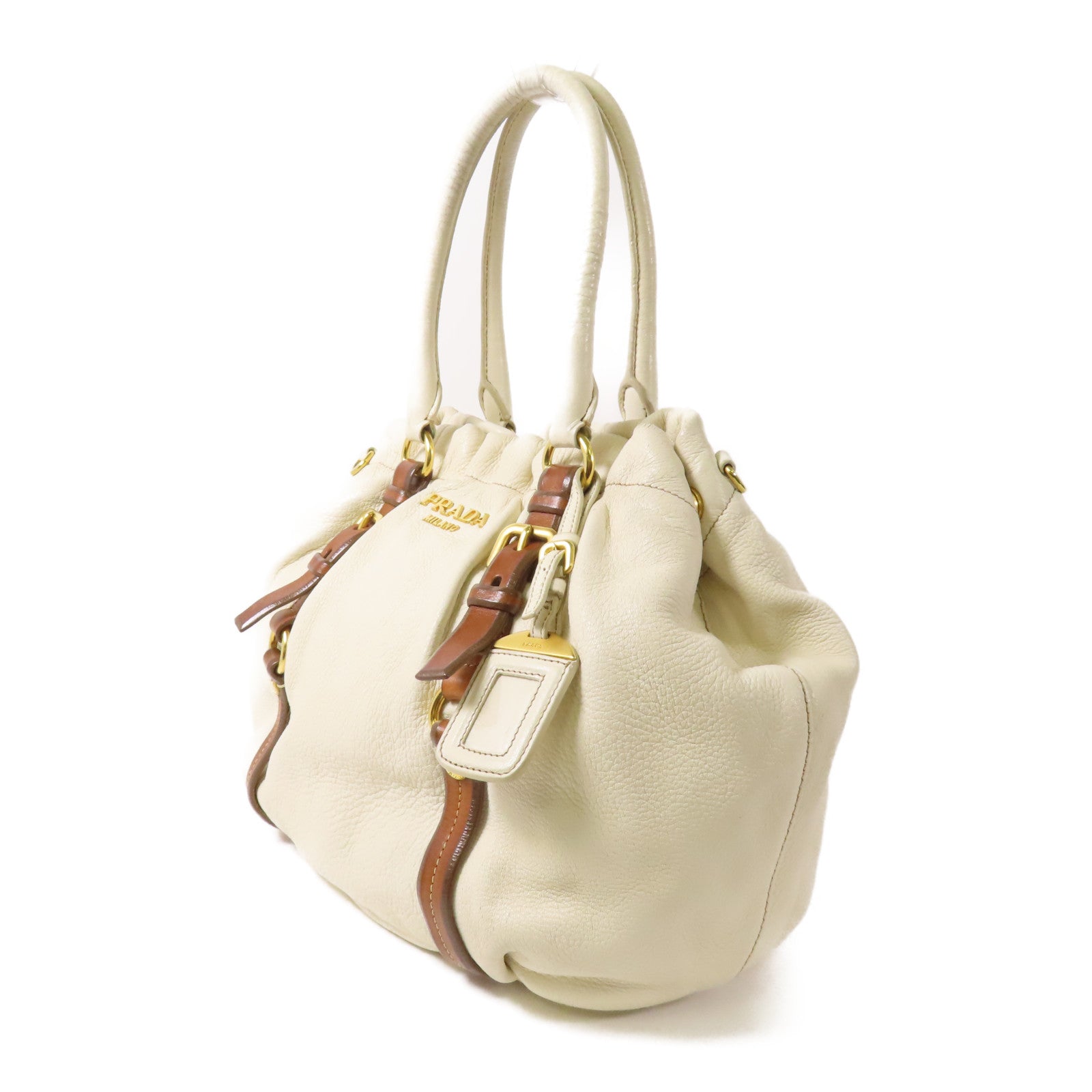 PRADA GHW 2way Shoulder Bag Calfskin Leather White