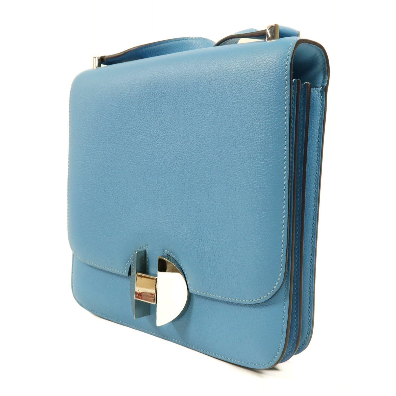 HERMES Evercolor皮革2002銀扣肩背袋Bleu Du Nord