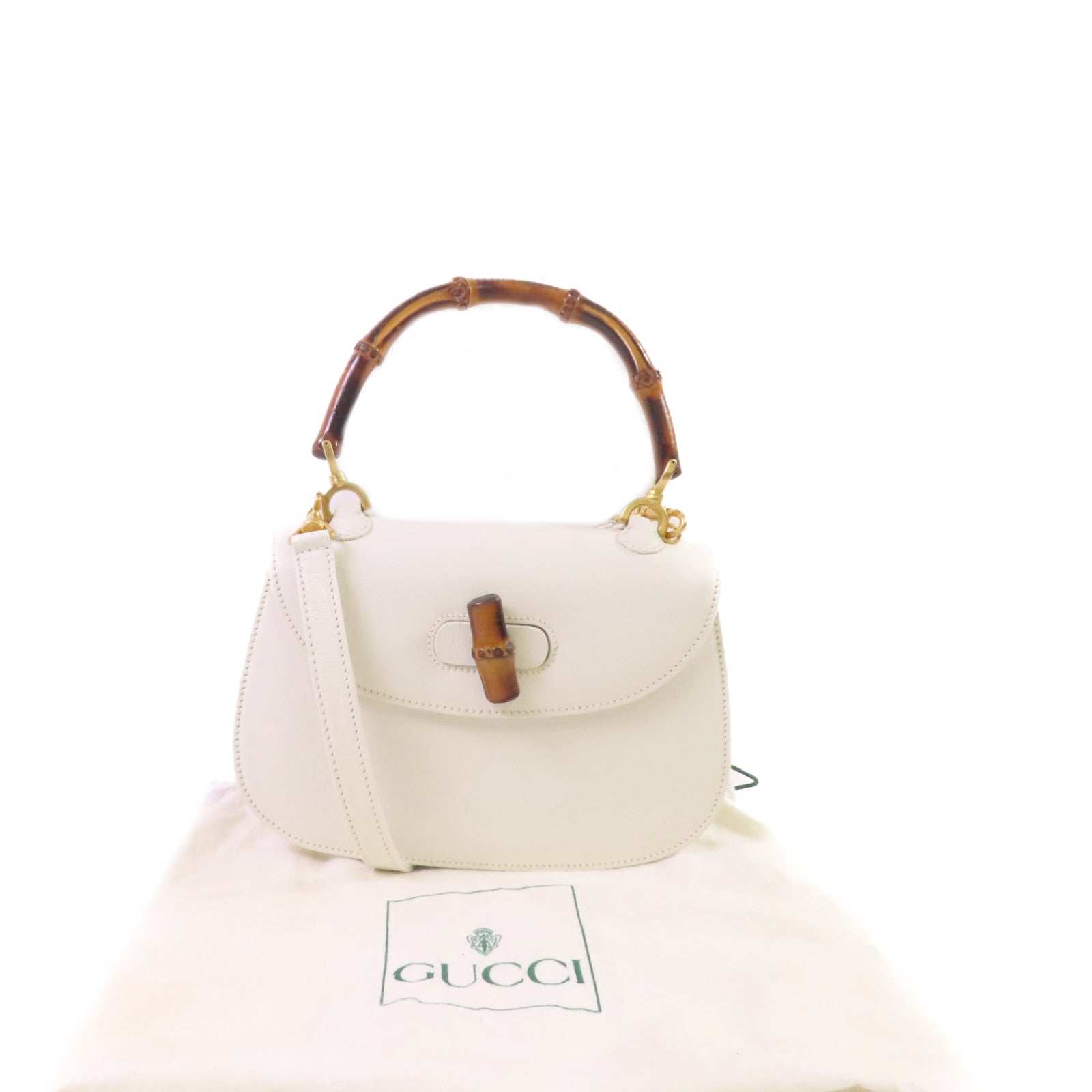 GUCCI 牛皮皮革Vintage Bamboo 2Way Shoulder Bag手挽肩背兩用袋白色