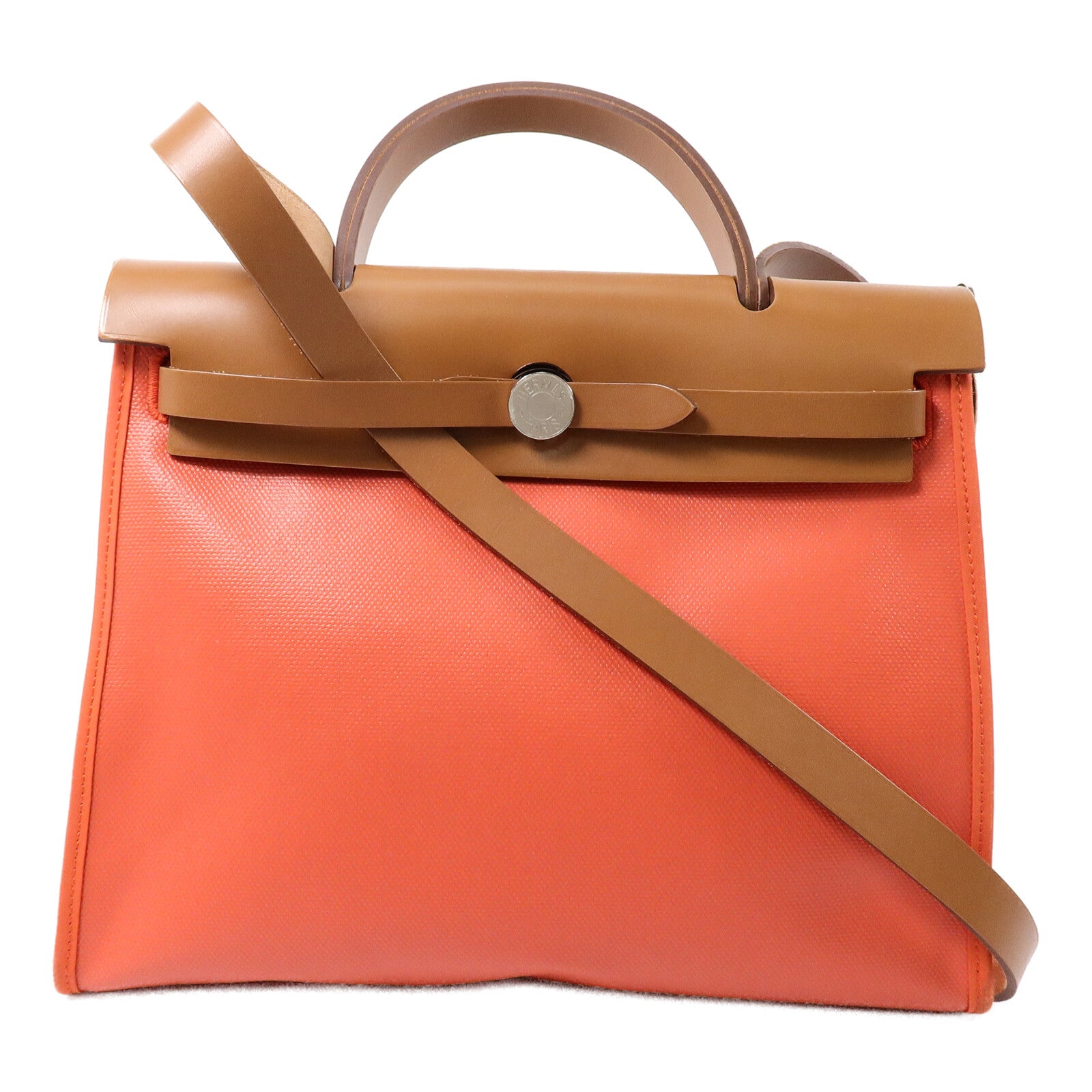 HERMES 帆布Herbag PM手挽肩背兩用袋Orange Mecano/Beige