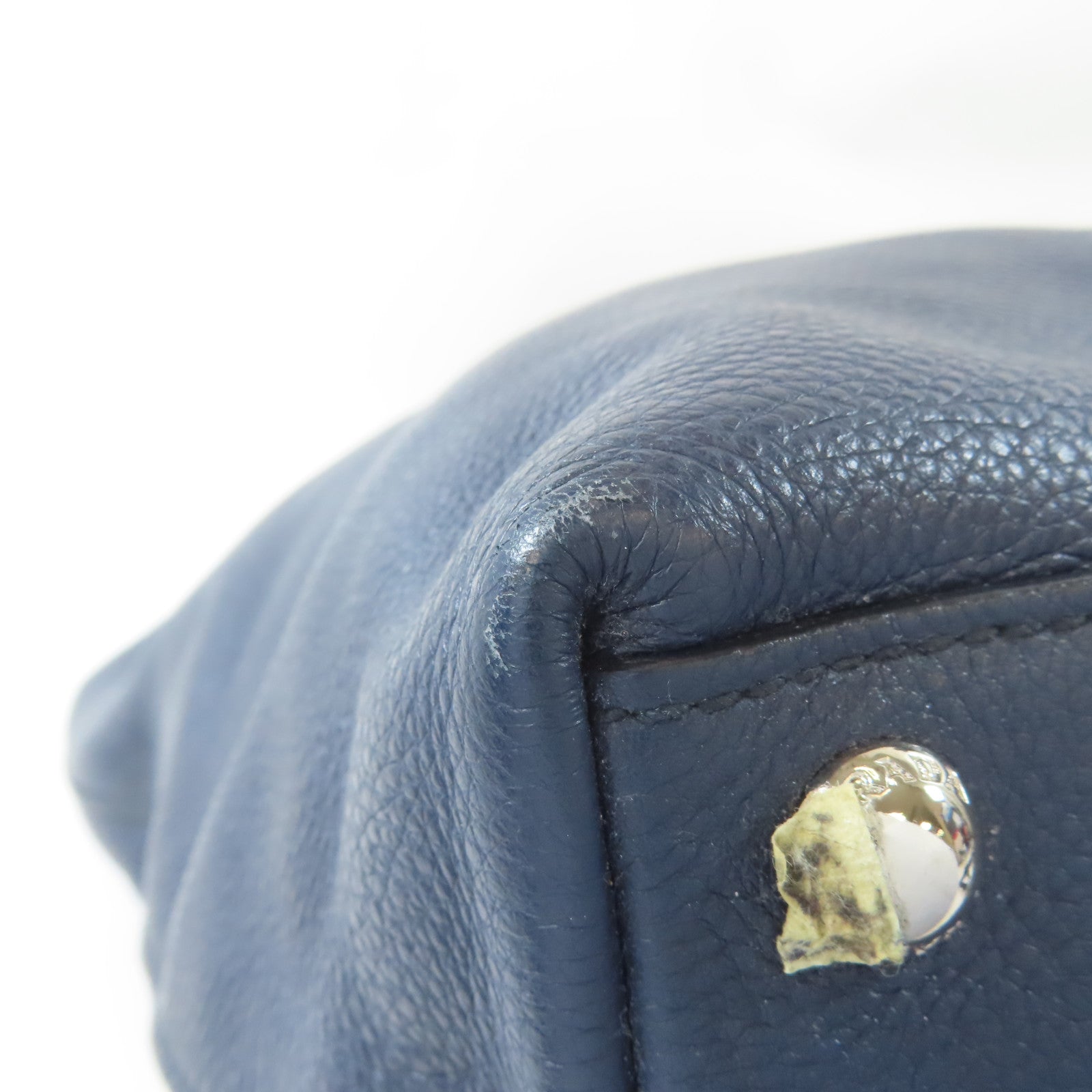 PRADA 牛皮皮革2 Way Shoulder銀扣手挽肩背兩用袋深藍色