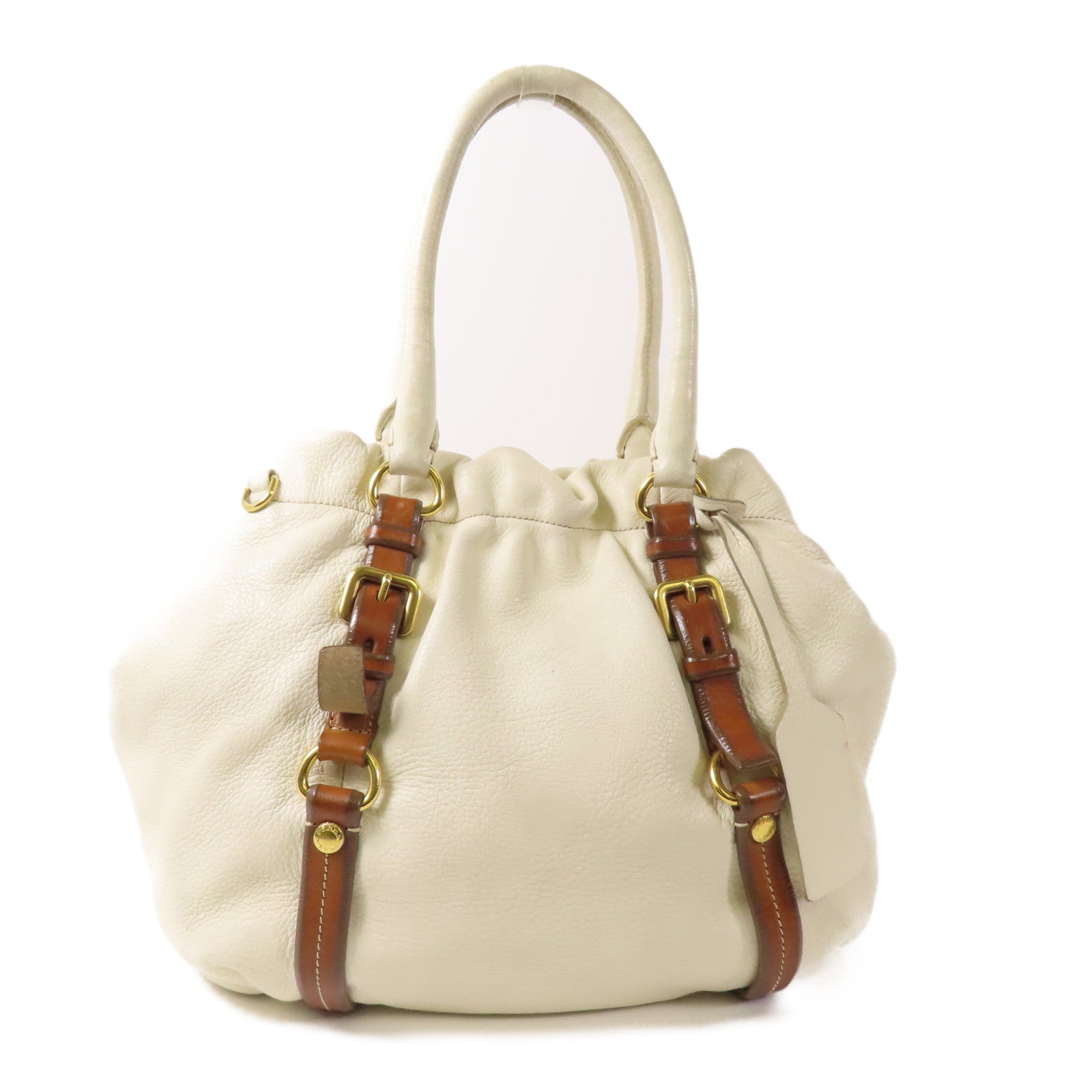 PRADA GHW 2way Shoulder Bag Calfskin Leather White