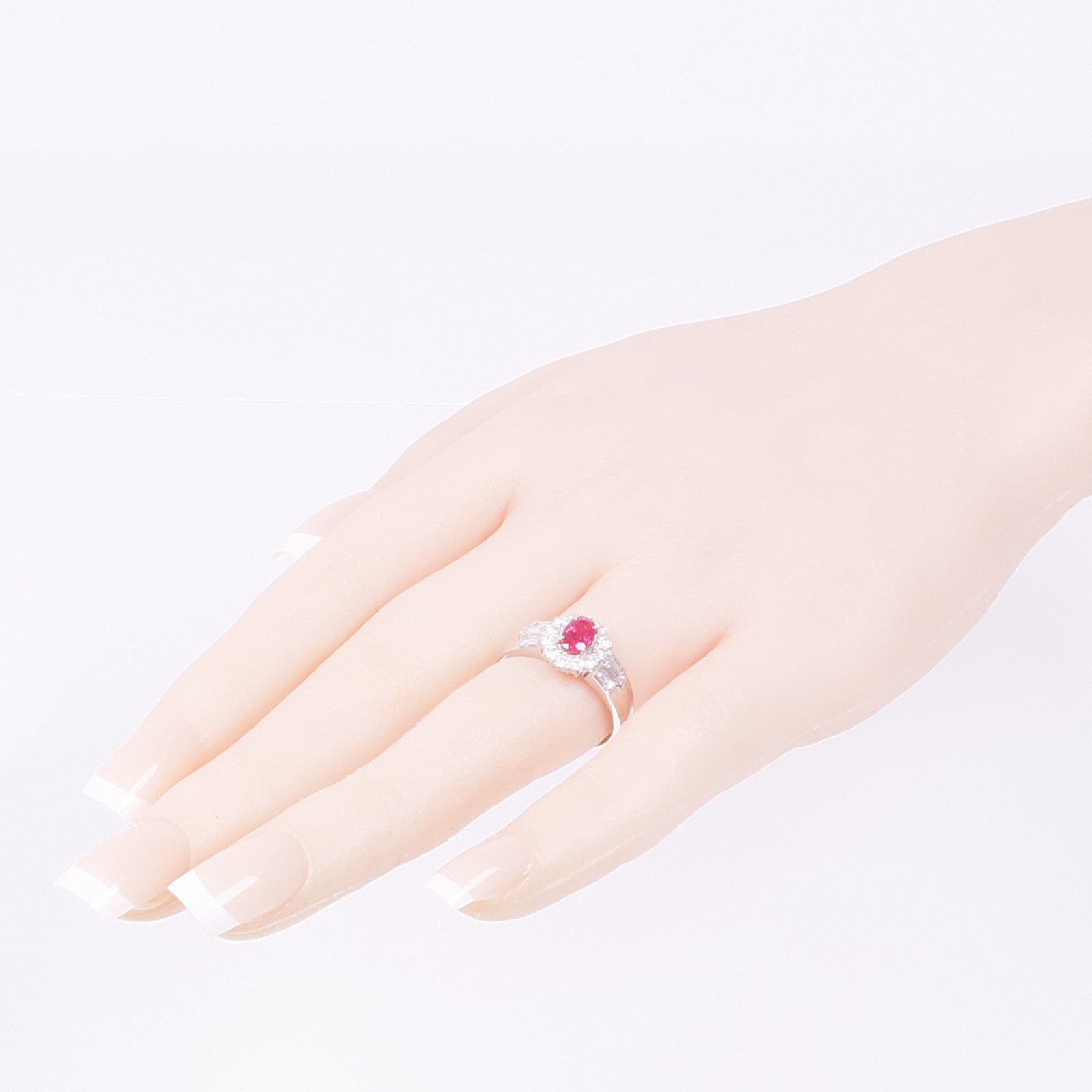 JEWELRY PT900鉑金Ruby Diamond Ring紅寶石/鑽石戒指US#7.25