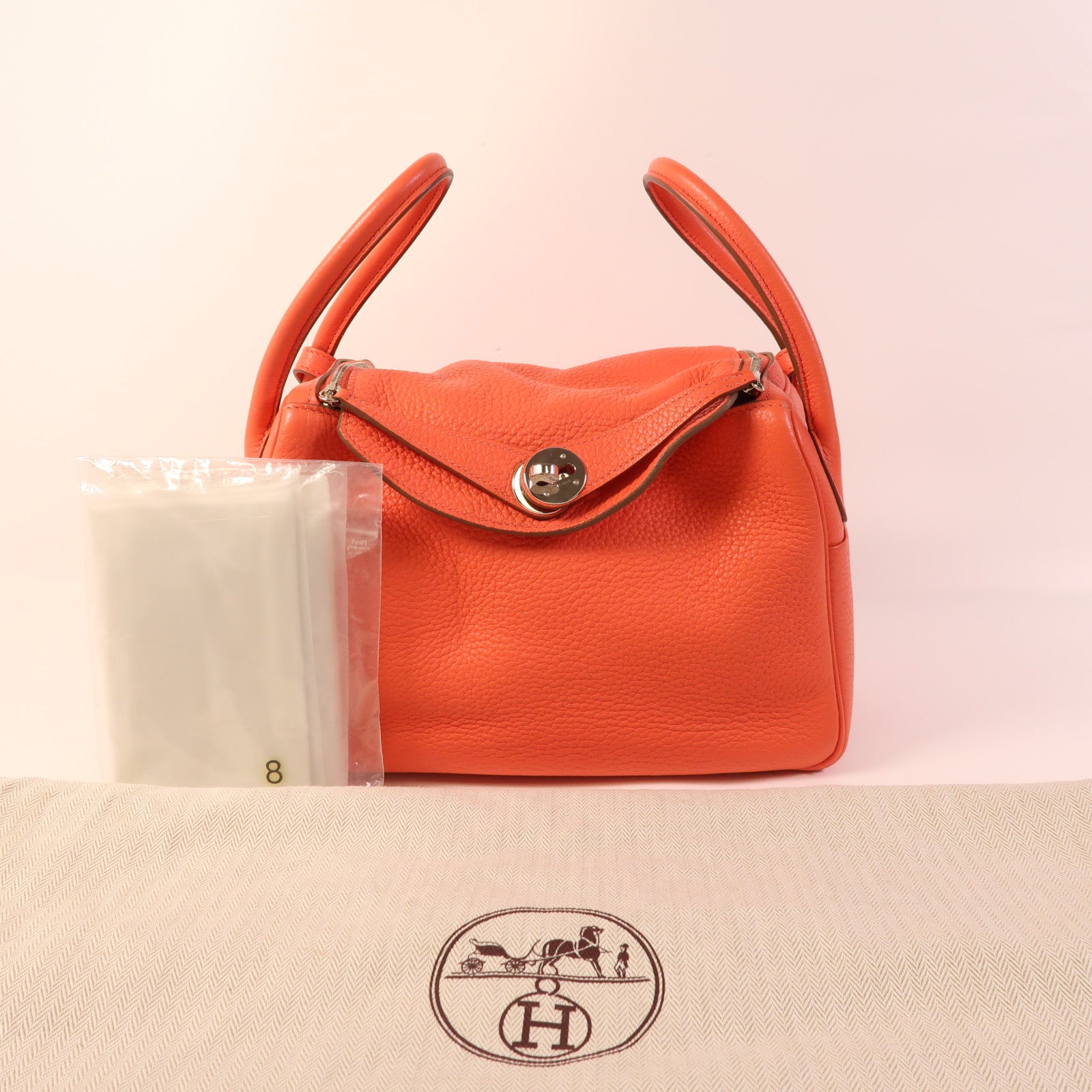 HERMES Clemence皮革Lindy 26銀扣手挽肩背兩用袋Rose Jaipur