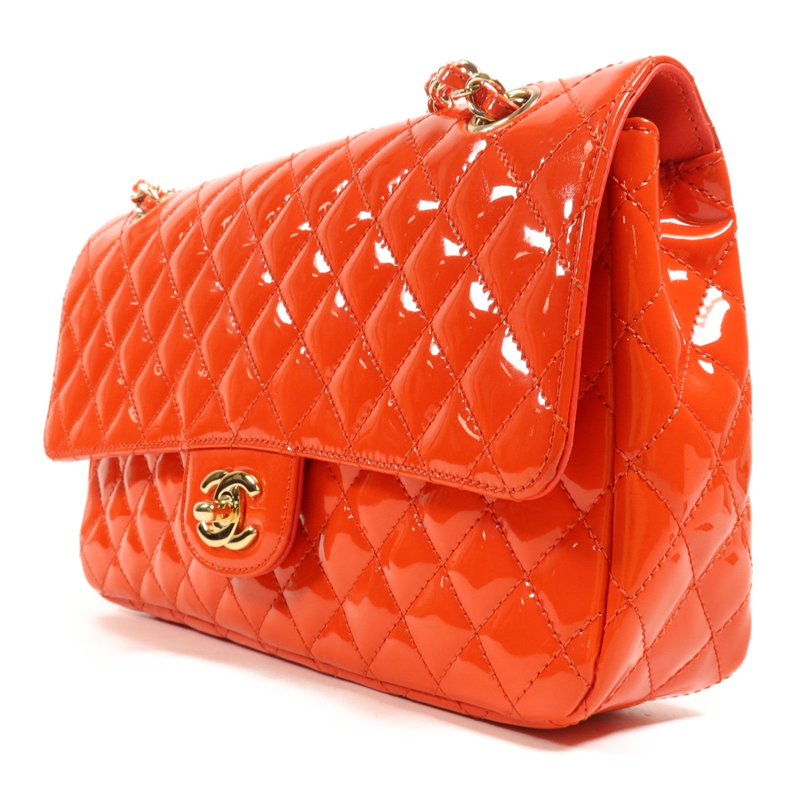 CHANEL 漆皮皮革Chain Shoulder金扣鏈帶肩背袋