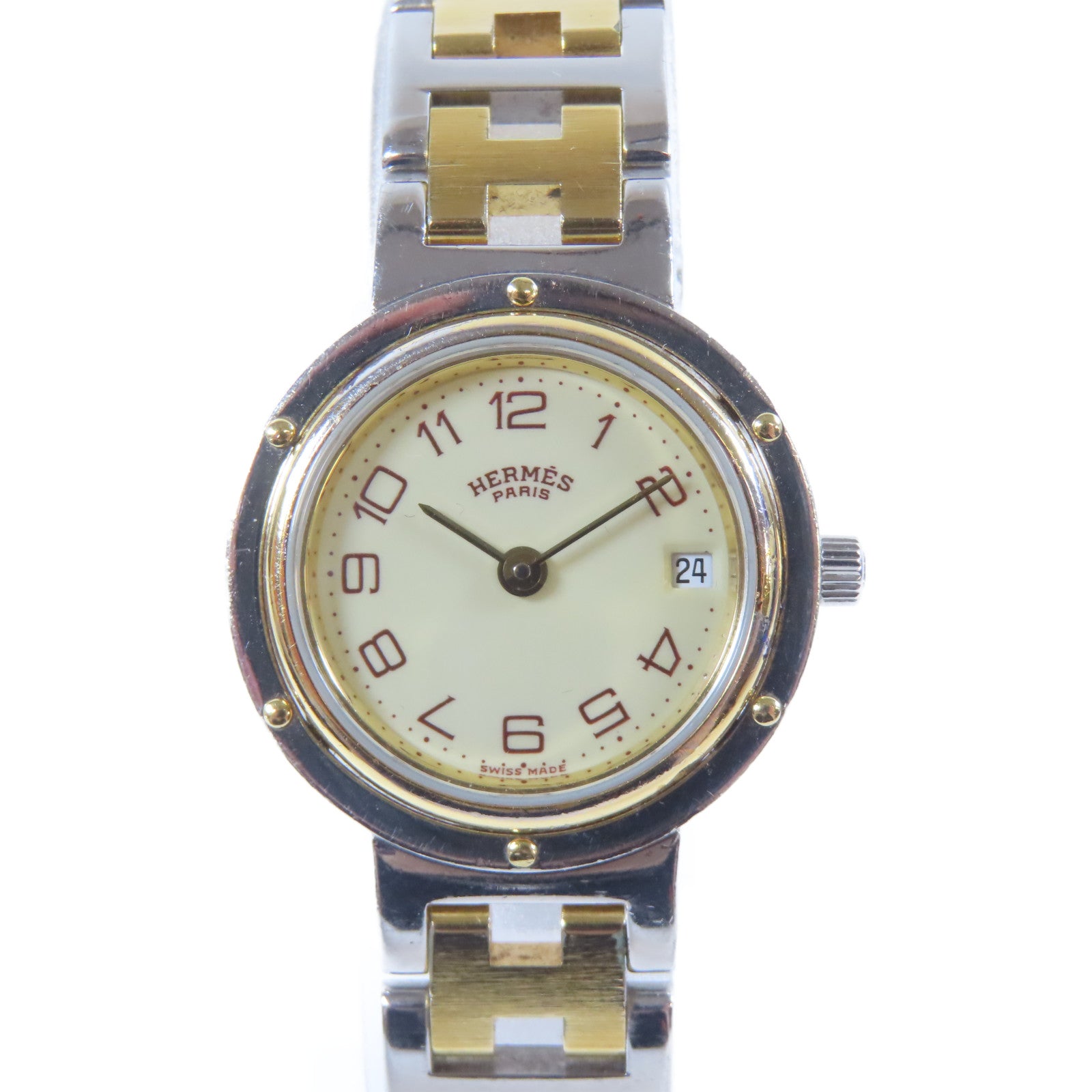 HERMES Clipper Watch不鏽鋼手錶石英機芯白色