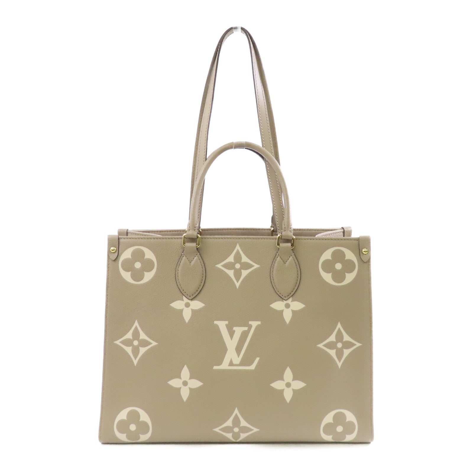 LOUIS VUITTON Monogram Empreinte OnTheGo MM金扣手挽肩背兩用袋米色
