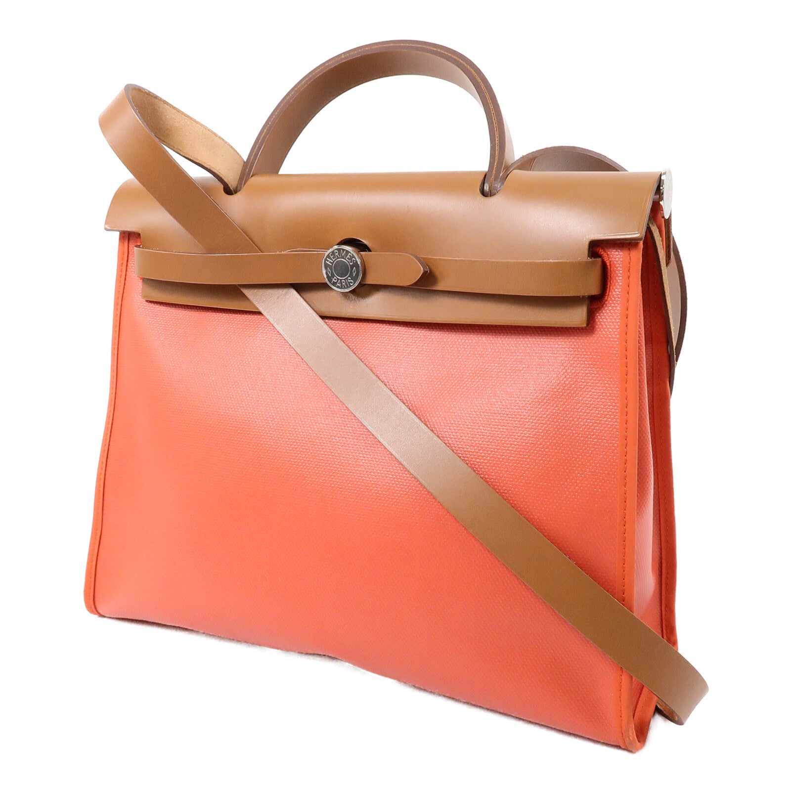 HERMES 帆布Herbag PM手挽肩背兩用袋Orange Mecano/Beige