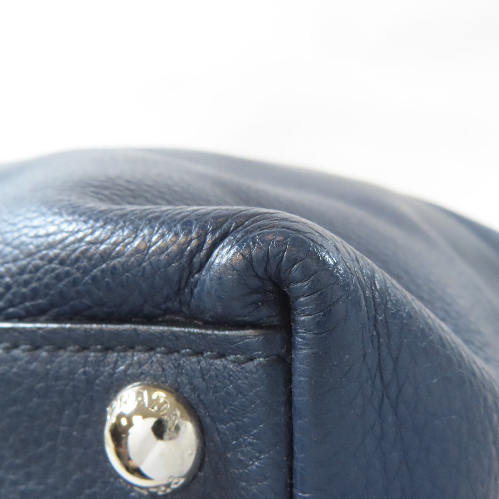 PRADA 牛皮皮革2 Way Shoulder銀扣手挽肩背兩用袋深藍色