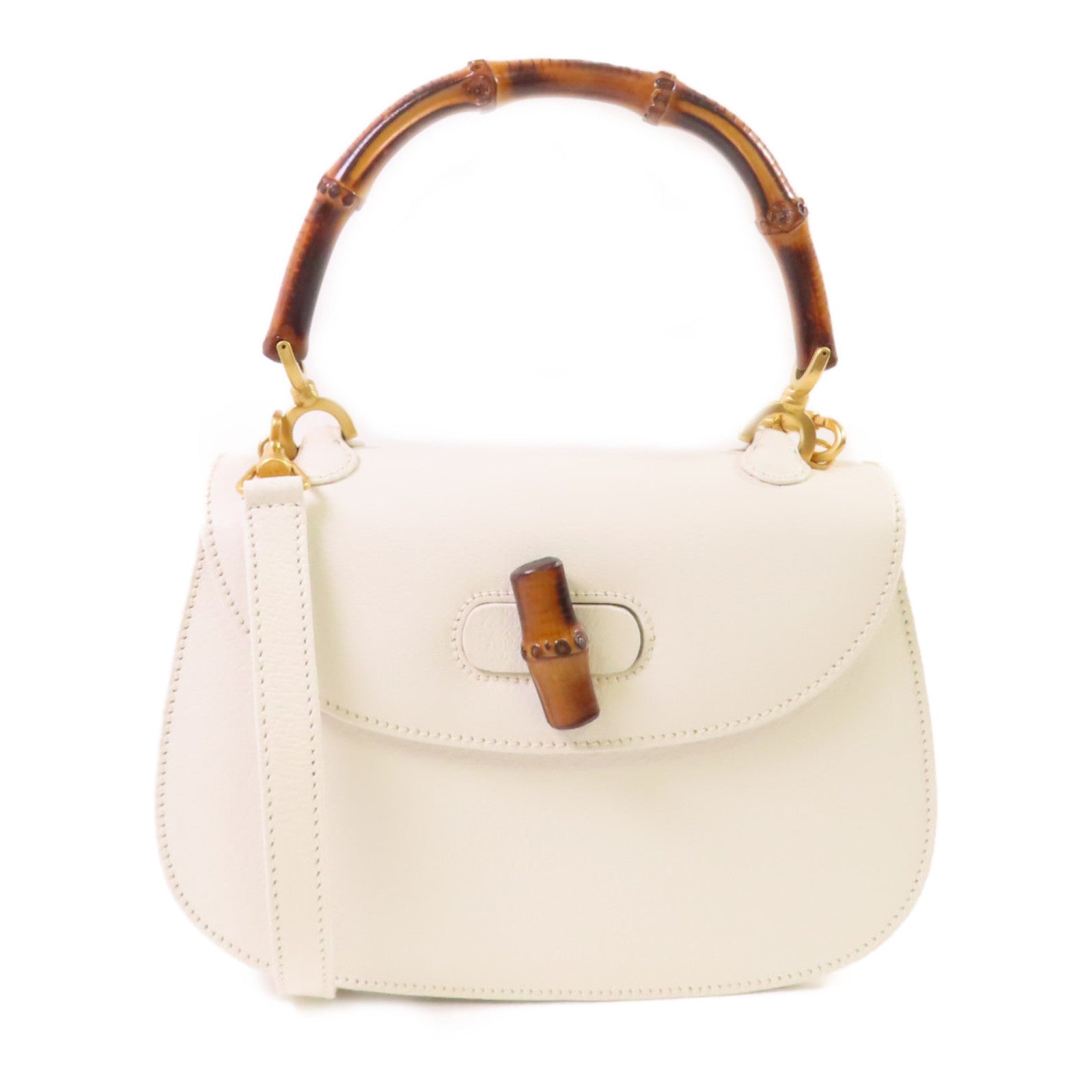 GUCCI 牛皮皮革Vintage Bamboo 2Way Shoulder Bag手挽肩背兩用袋白色