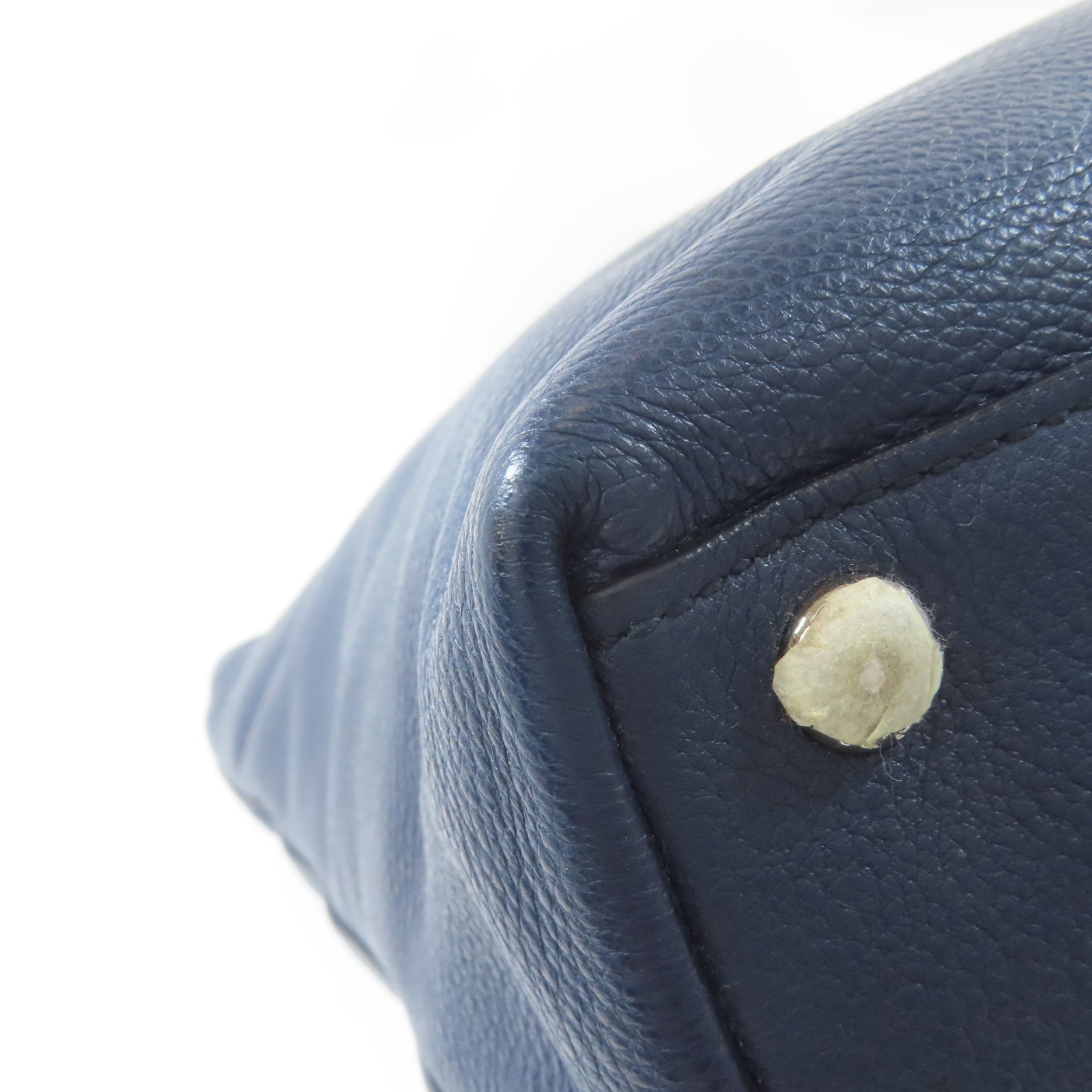 PRADA 牛皮皮革2 Way Shoulder銀扣手挽肩背兩用袋深藍色