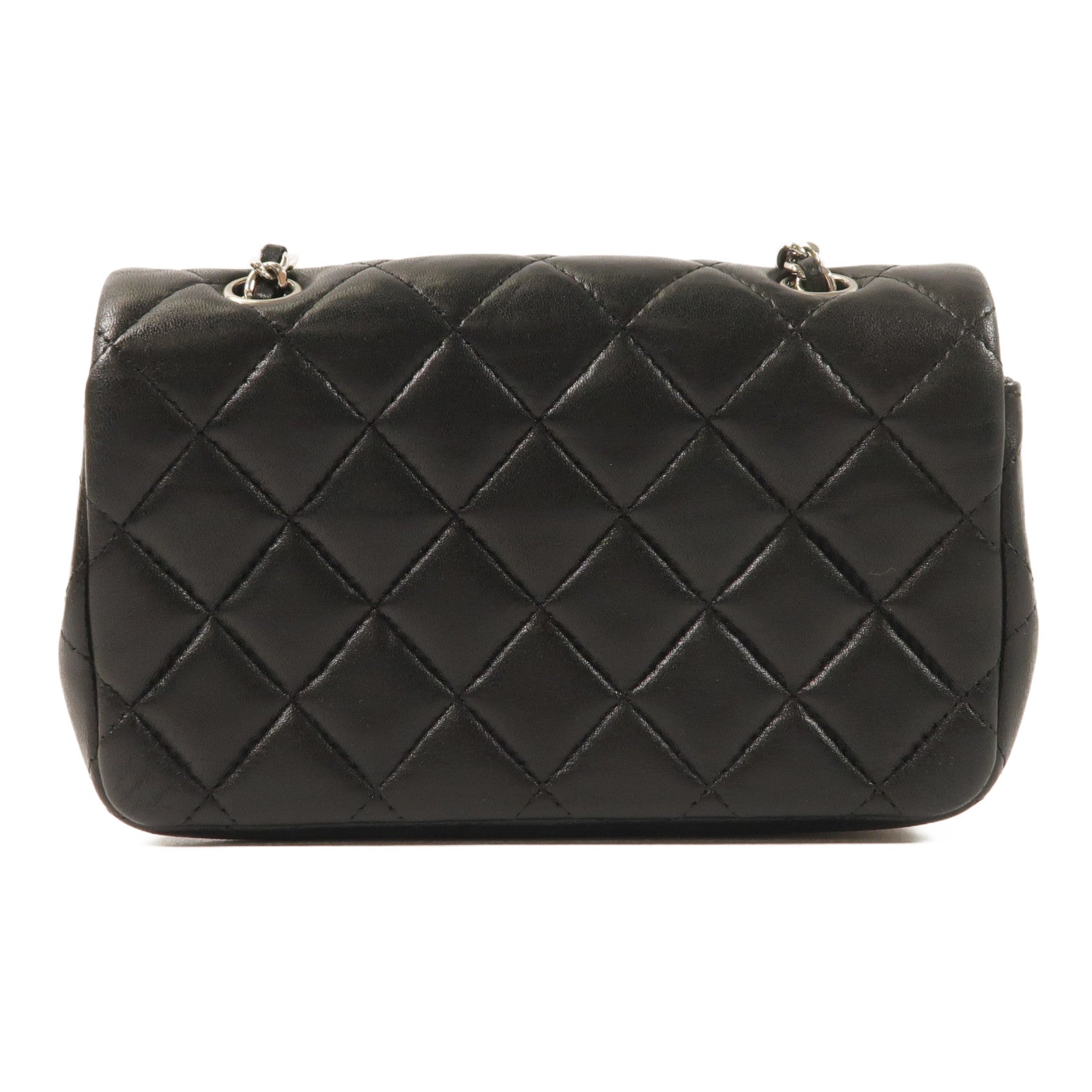 CHANEL 羊皮皮革Mini Flap Bag銀扣鏈帶肩背袋