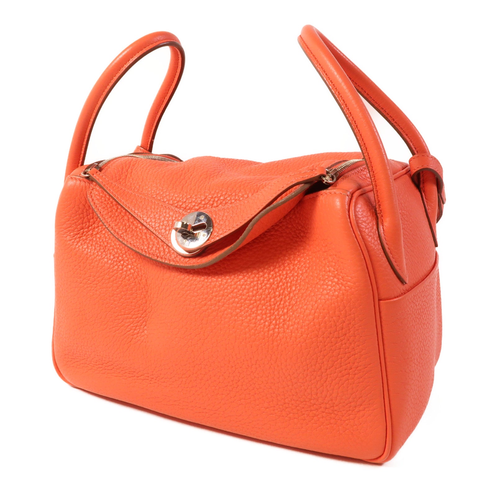 HERMES Clemence皮革Lindy 26銀扣手挽肩背兩用袋Rose Jaipur