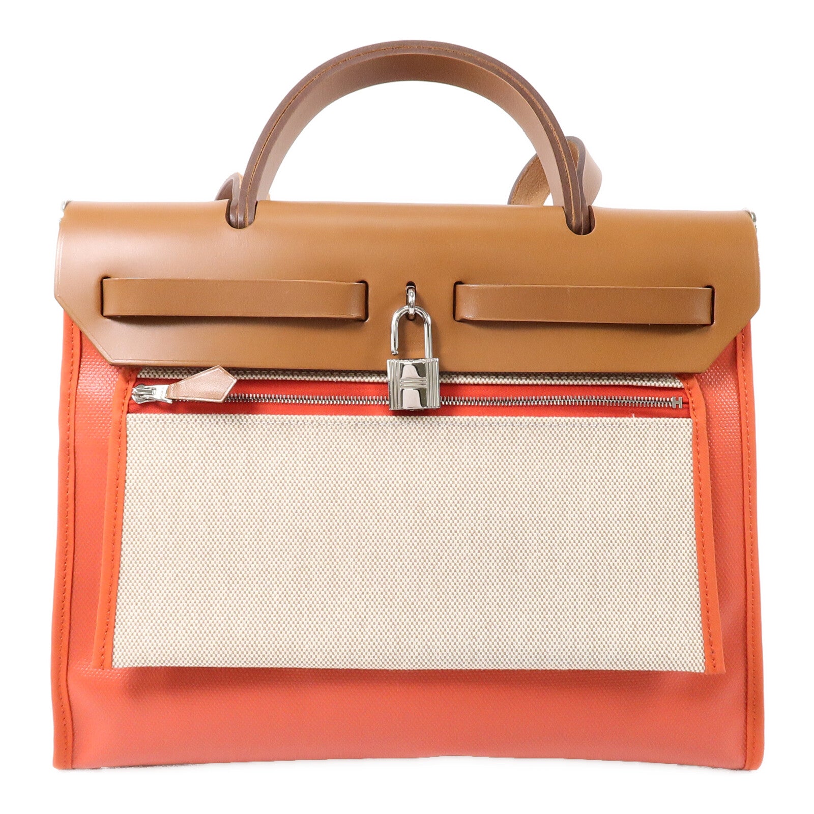 HERMES 帆布Herbag PM手挽肩背兩用袋Orange Mecano/Beige