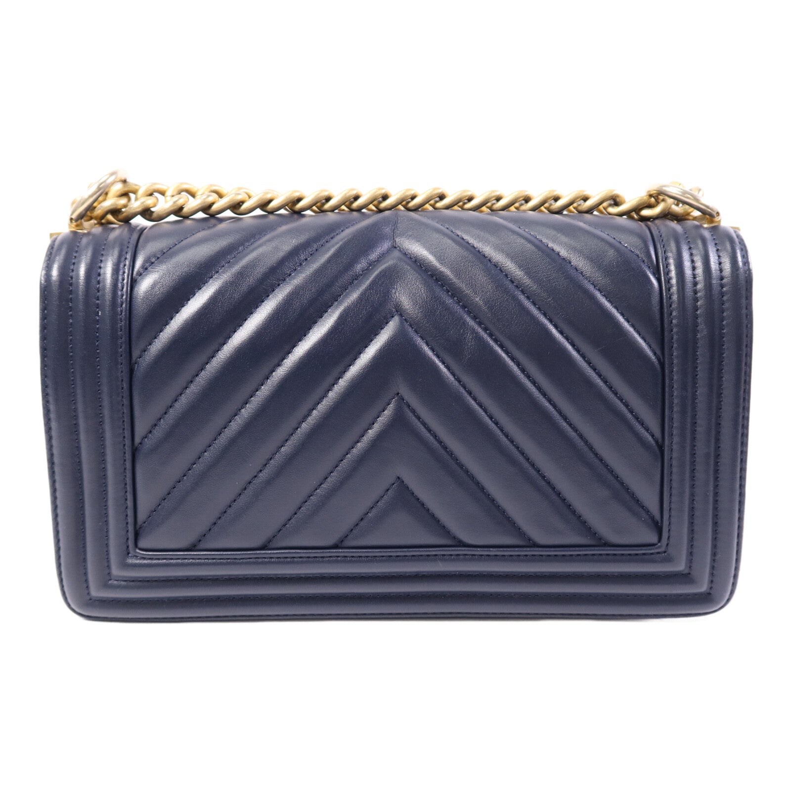 CHANEL 羊皮皮革Boy 25金扣鏈帶肩背袋