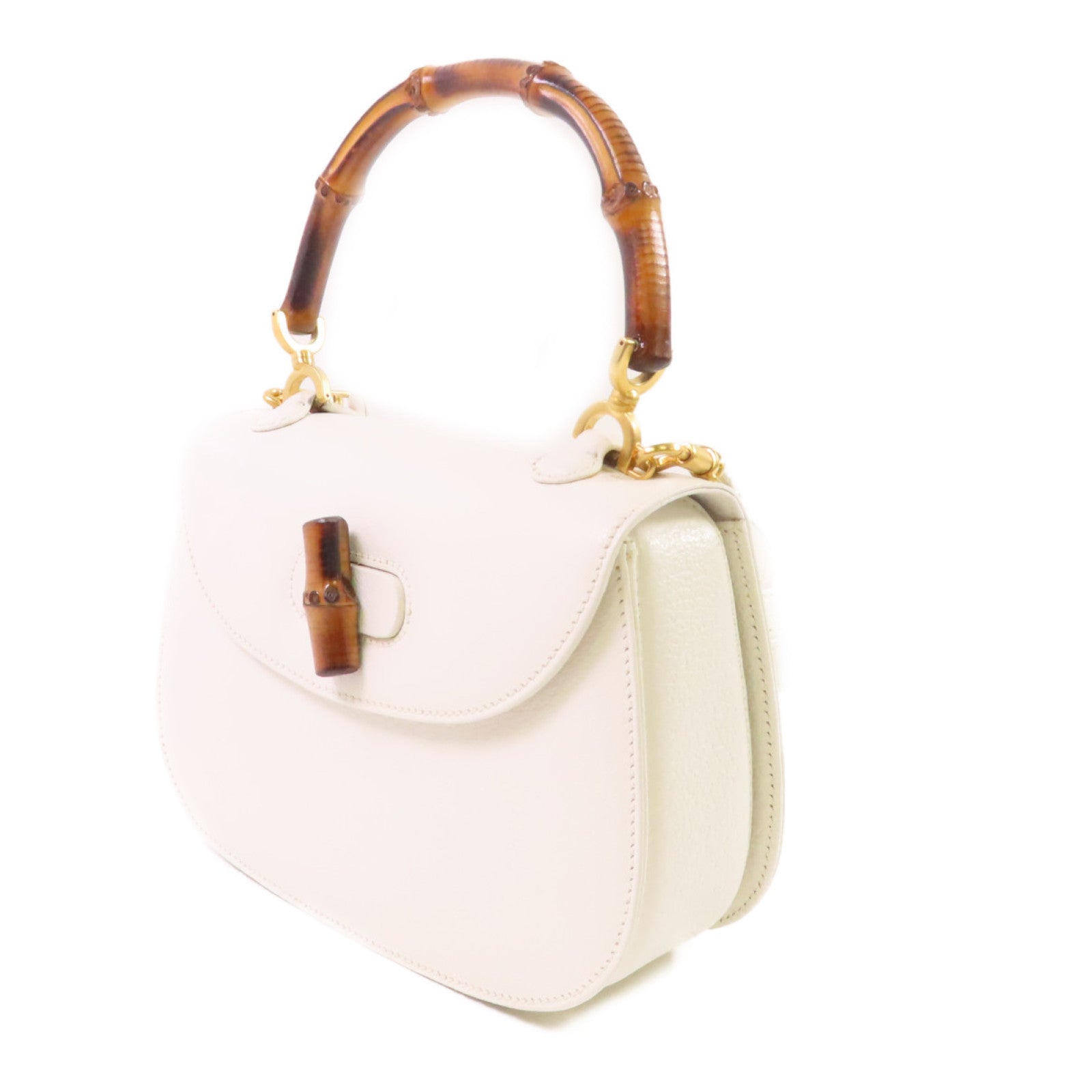 GUCCI 牛皮皮革Vintage Bamboo 2Way Shoulder Bag手挽肩背兩用袋白色