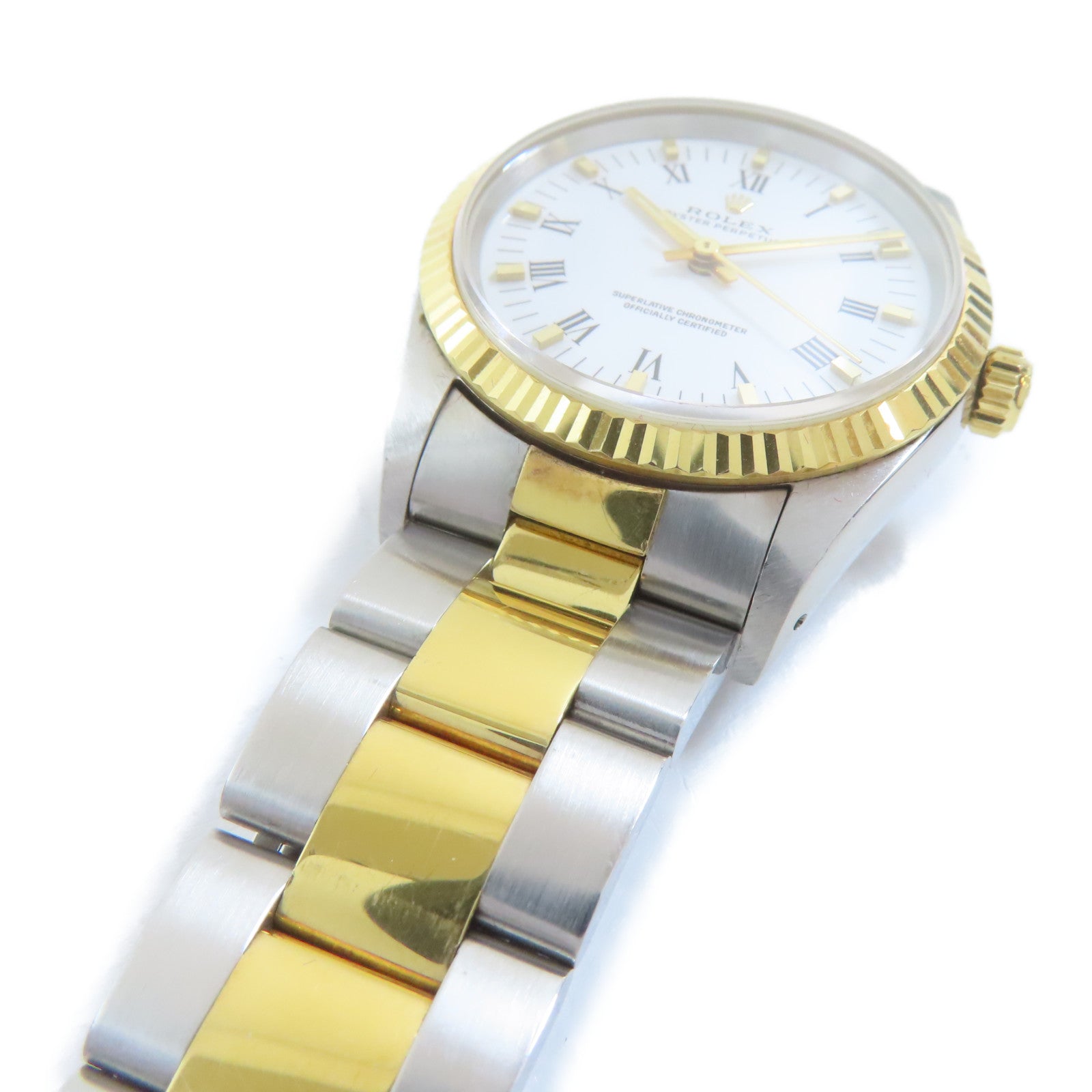 ROLEX Oyster Perpetual18K黃金/不鏽鋼手錶自動機芯白色#17.25cm