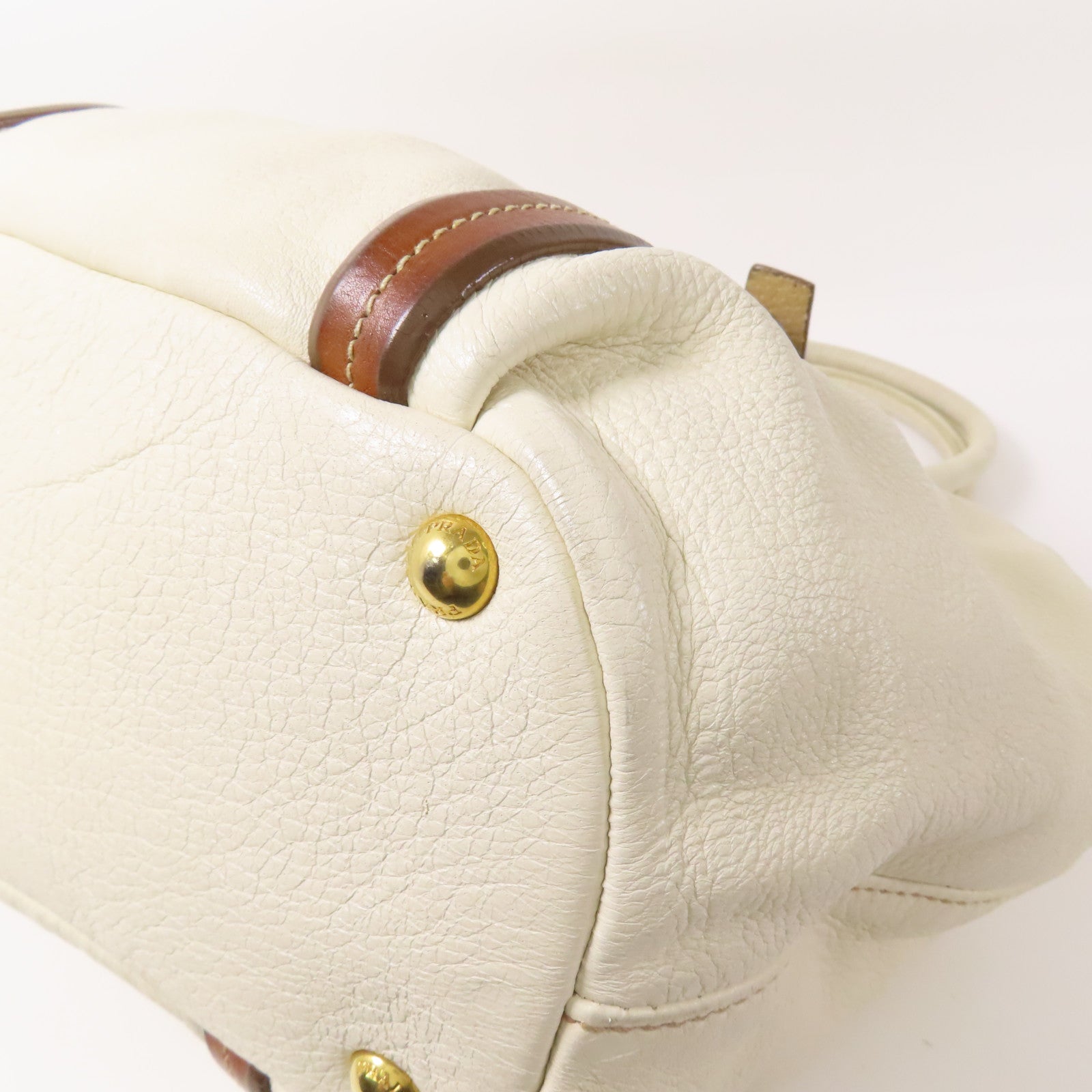 PRADA GHW 2way Shoulder Bag Calfskin Leather White