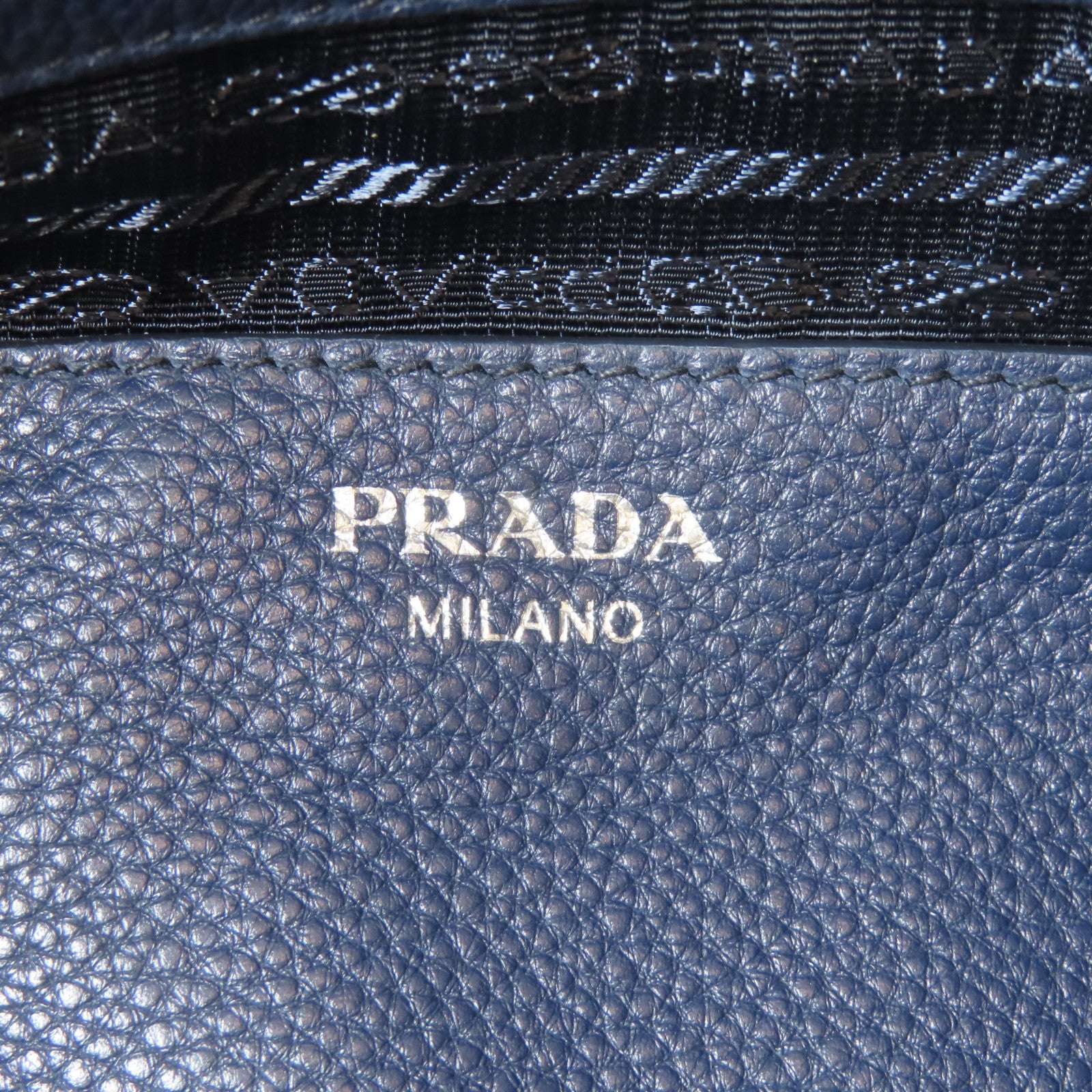 PRADA 牛皮皮革2 Way Shoulder銀扣手挽肩背兩用袋深藍色
