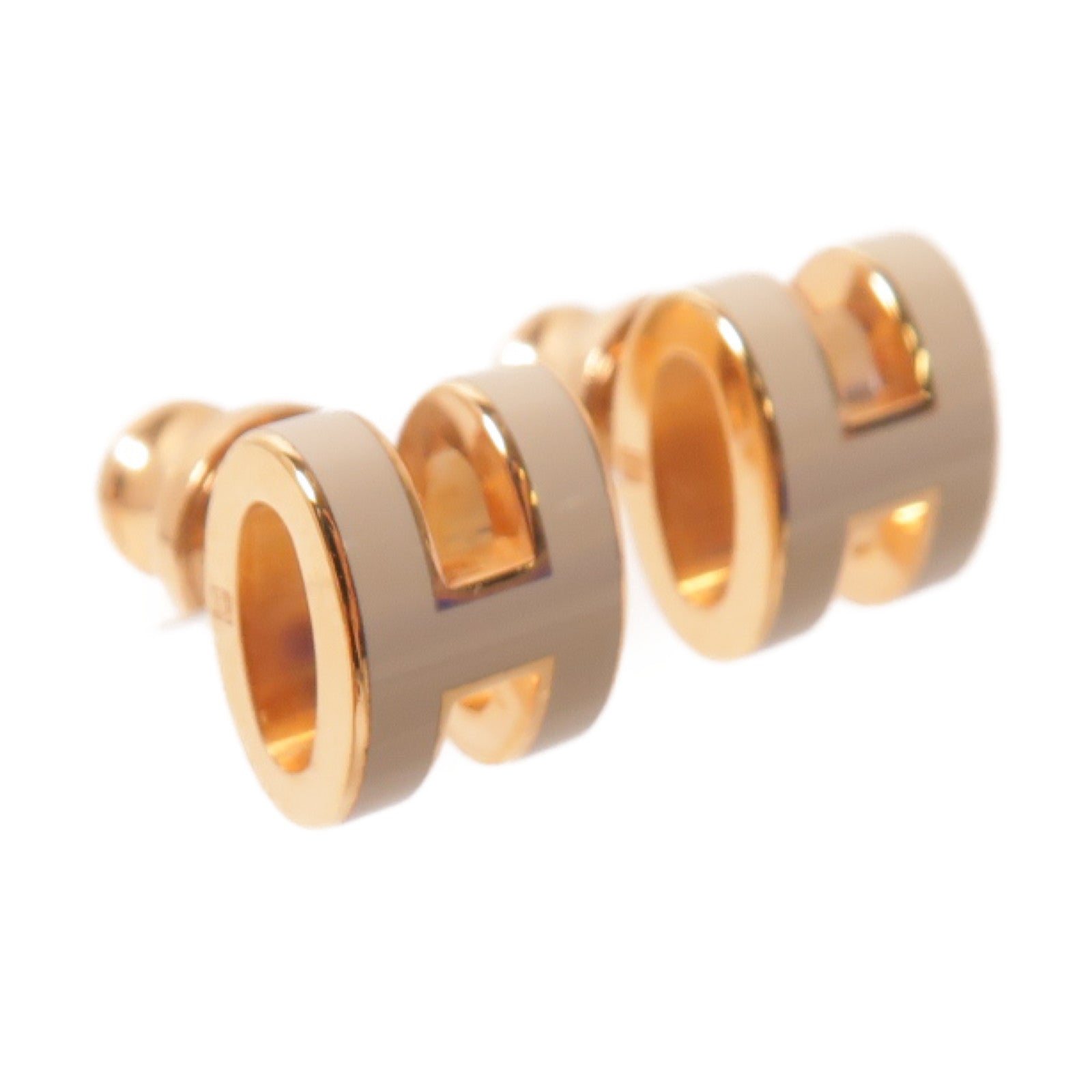 HERMES 金屬Mini Pop H Earrings耳環Marron Glace米色/金色