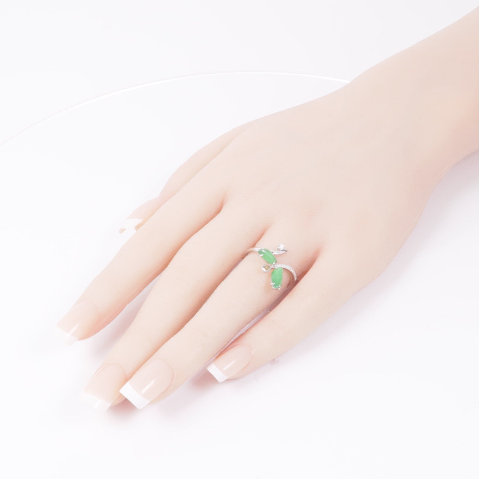JEWELRY Jade Diamond Ring 18K White Gold US#6.75