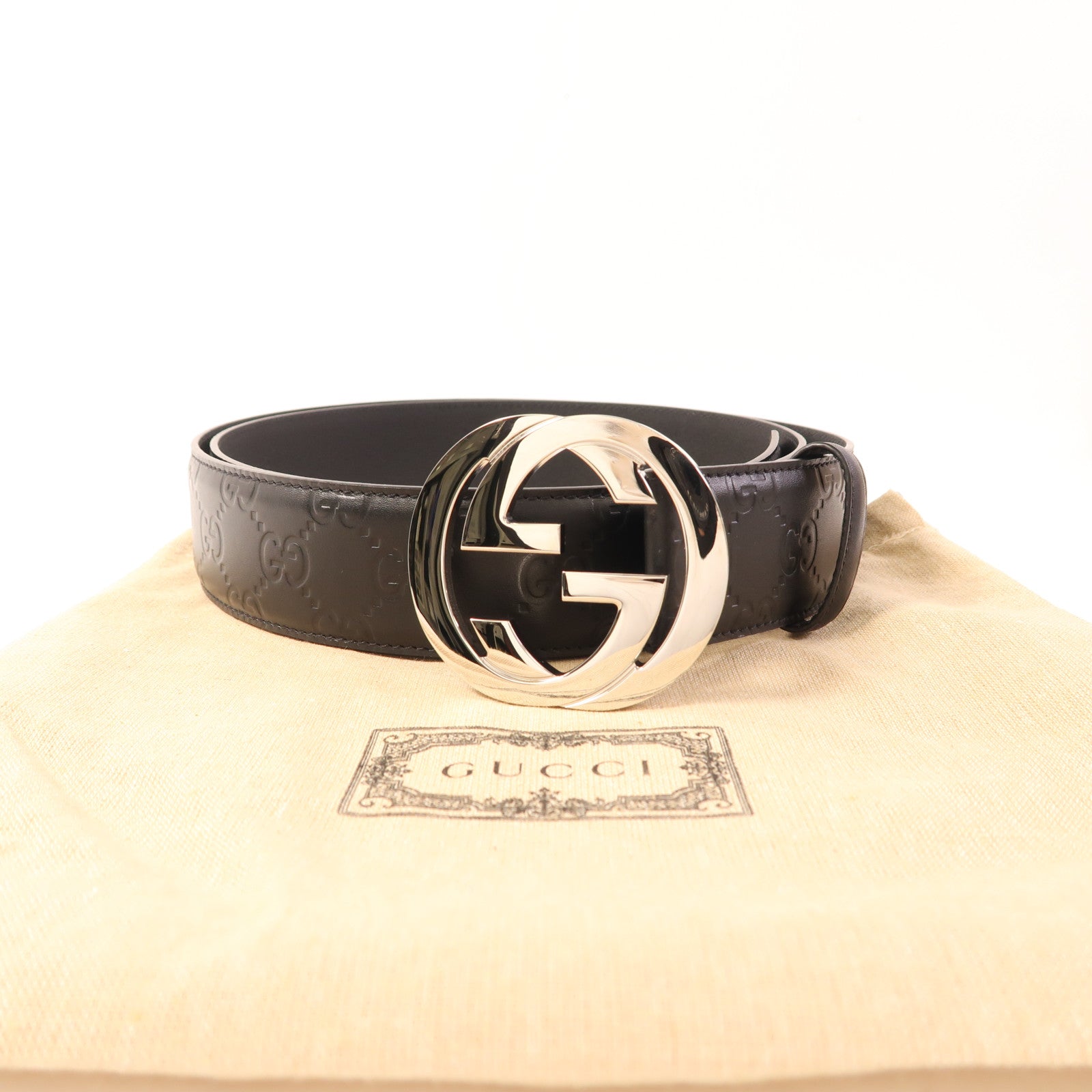 GUCCI 牛皮皮革GG Belt銀扣皮帶