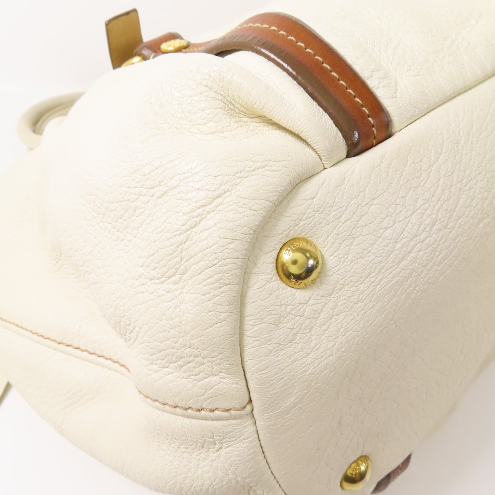 PRADA GHW 2way Shoulder Bag Calfskin Leather White