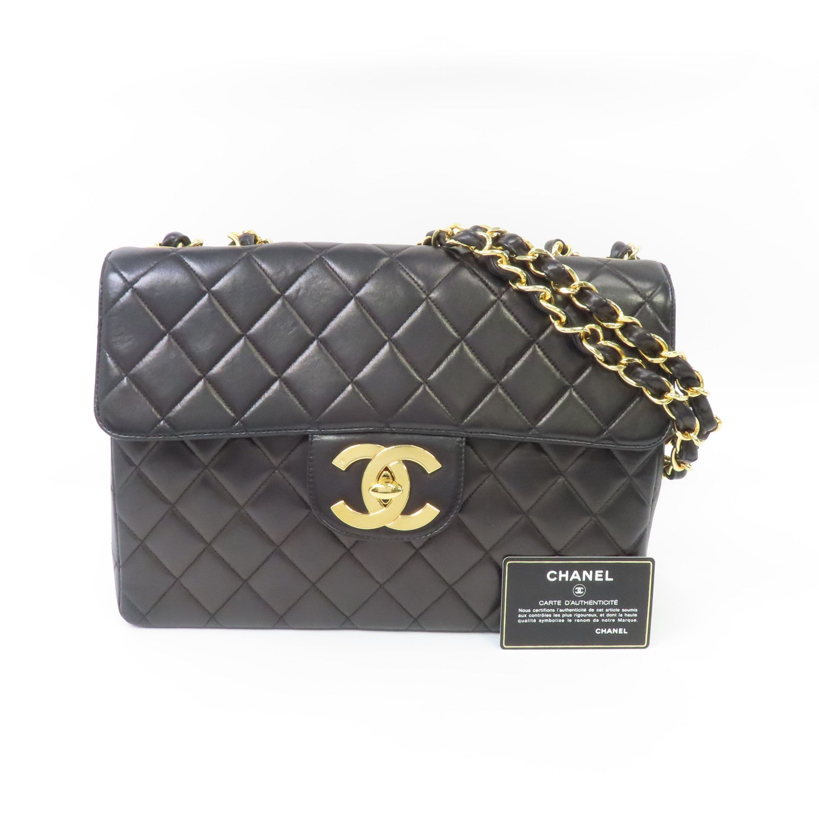 CHANEL 菱格牛皮皮革Chain Shoulder Bag金扣鏈帶肩背袋黑色
