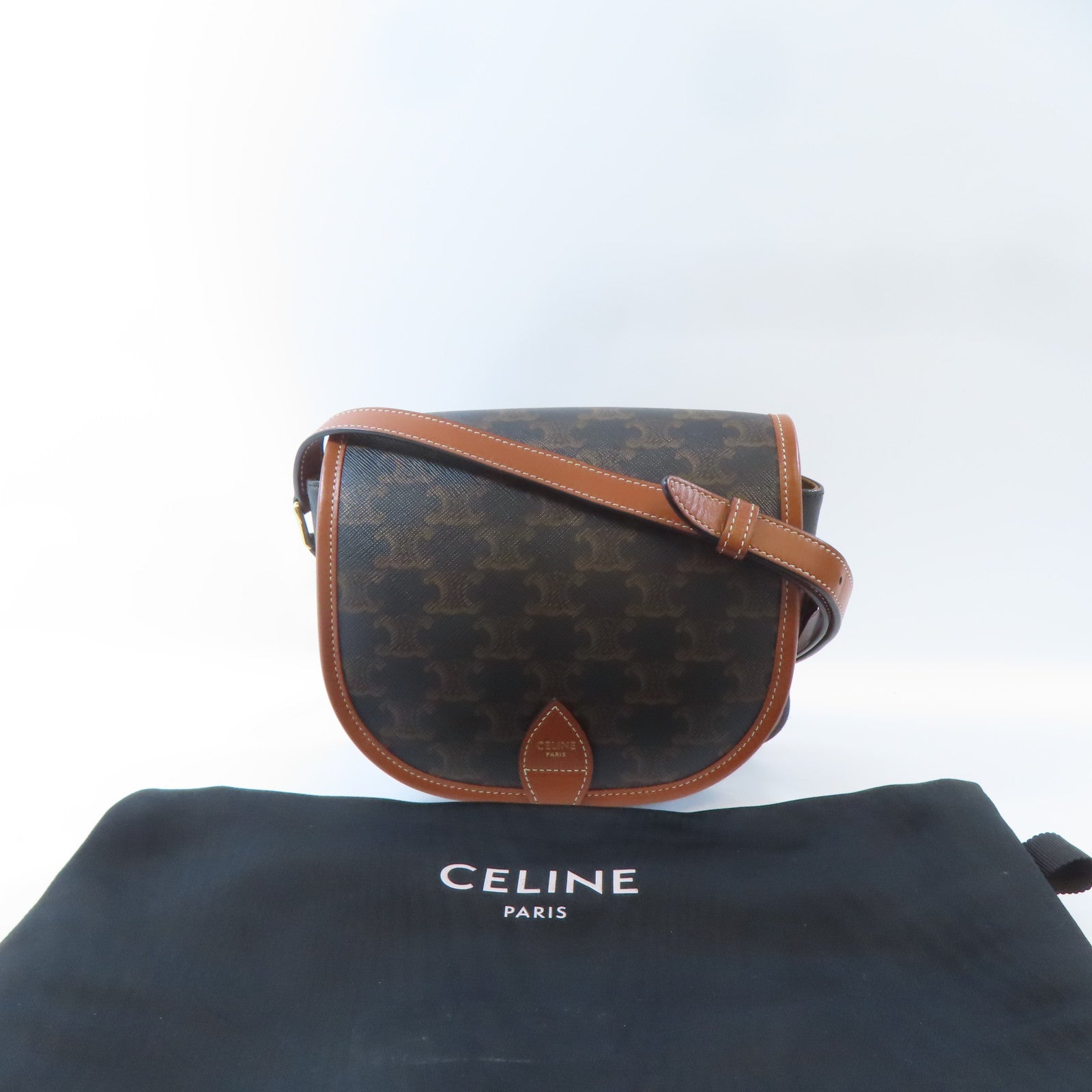 CELINE GHW Shoulder Bag Crossbody Coated Canvas Black Brown