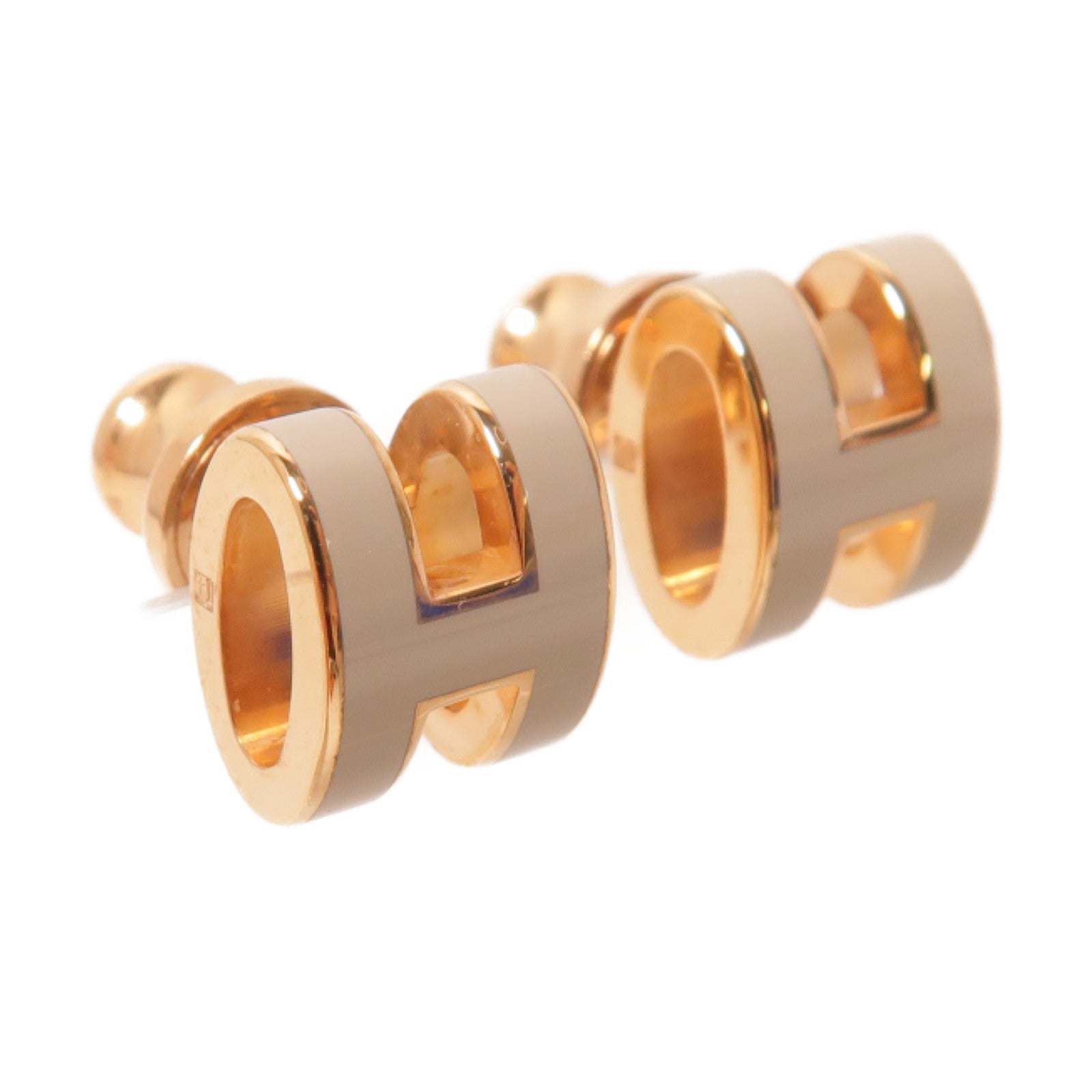 HERMES 金屬Mini Pop H Earrings耳環Marron Glace米色/金色