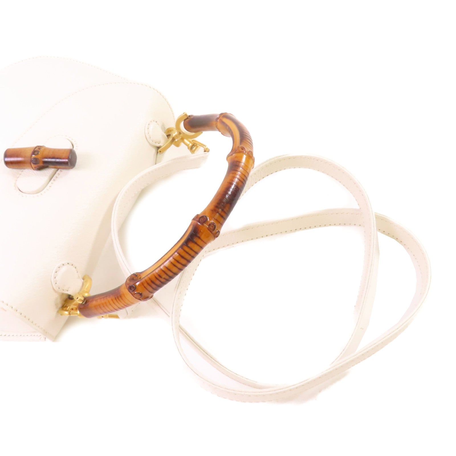 GUCCI 牛皮皮革Vintage Bamboo 2Way Shoulder Bag手挽肩背兩用袋白色