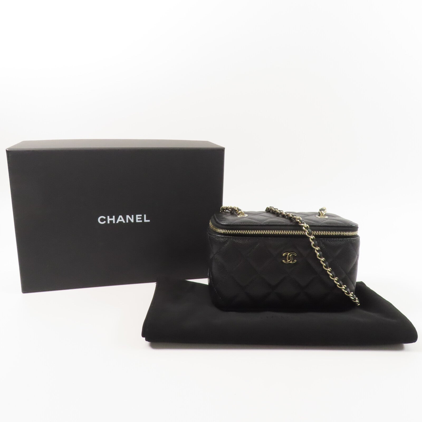 CHANEL 牛皮皮革Vanity Case鏈帶肩背袋