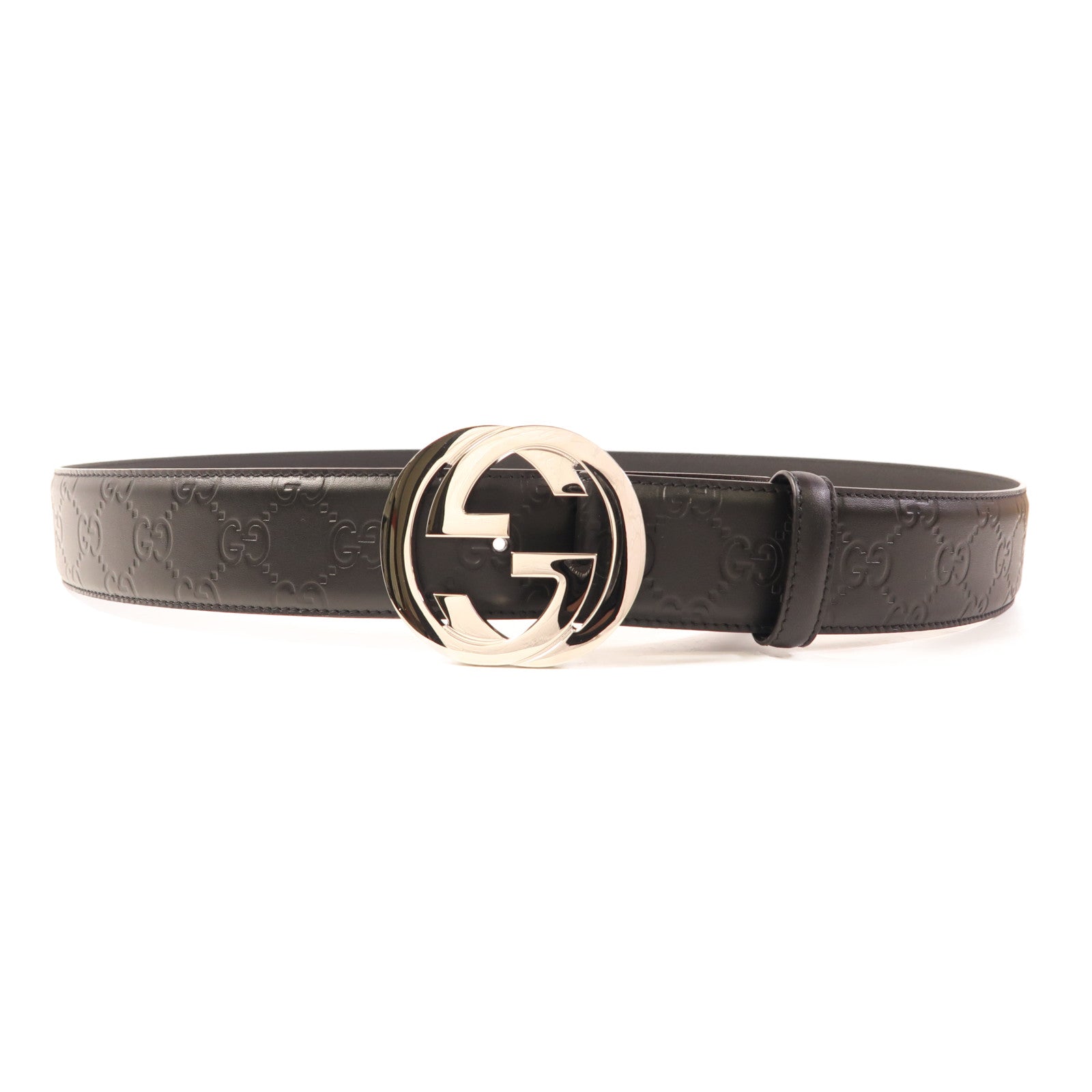 GUCCI 牛皮皮革GG Belt銀扣皮帶