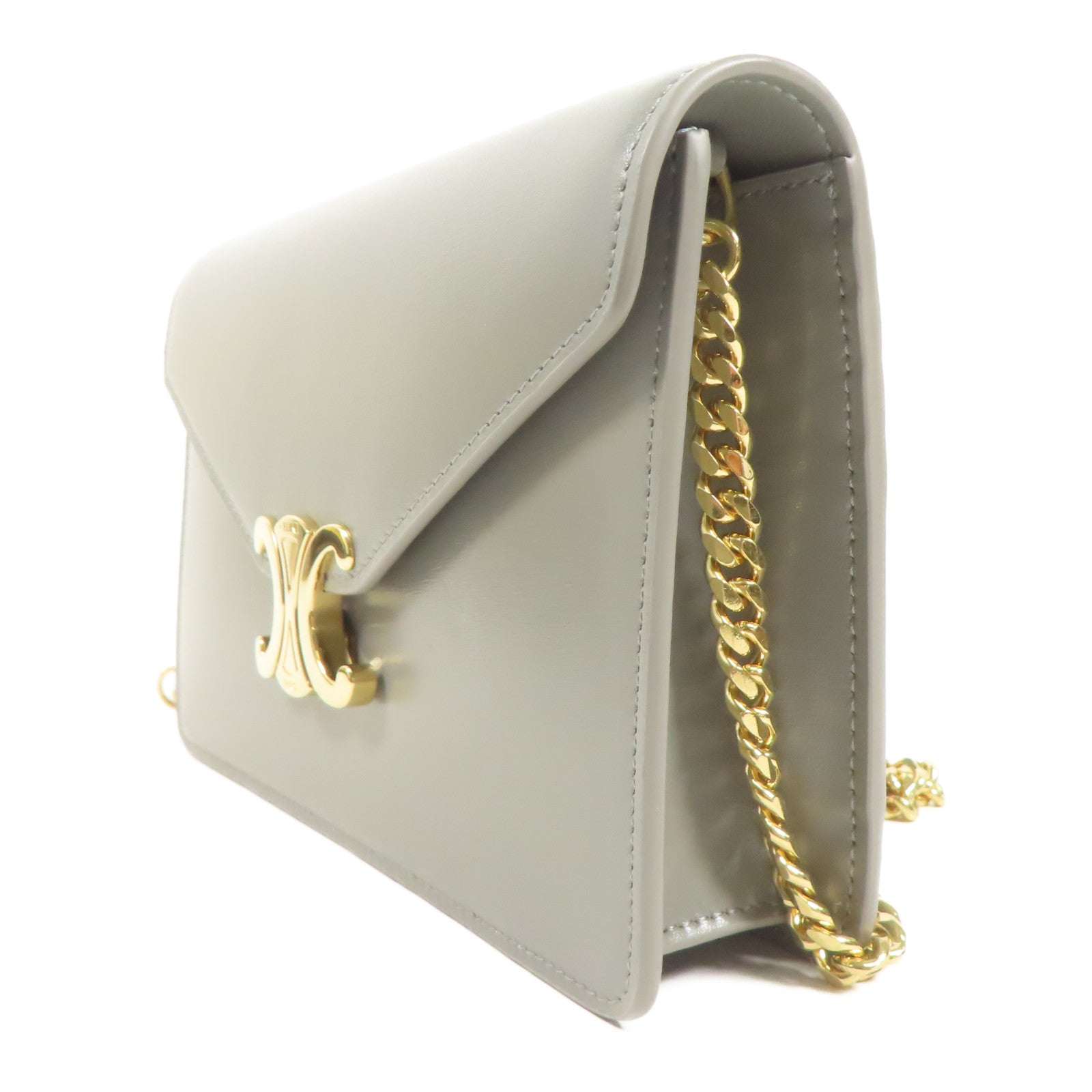 CELINE GHW WOC Margo Chain Shoulder Bag Calfskin Leather Gray