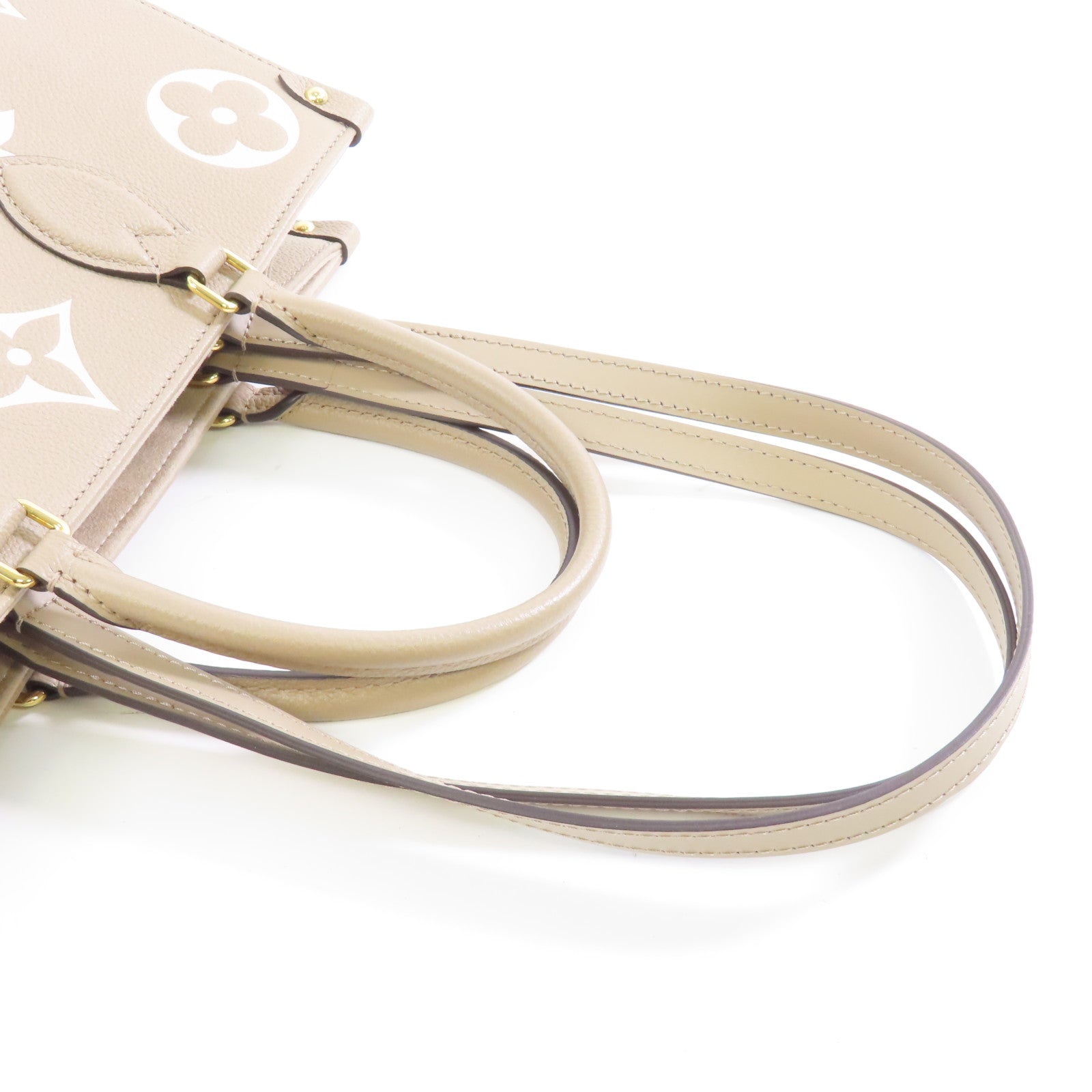 LOUIS VUITTON Monogram Empreinte OnTheGo MM金扣手挽肩背兩用袋米色