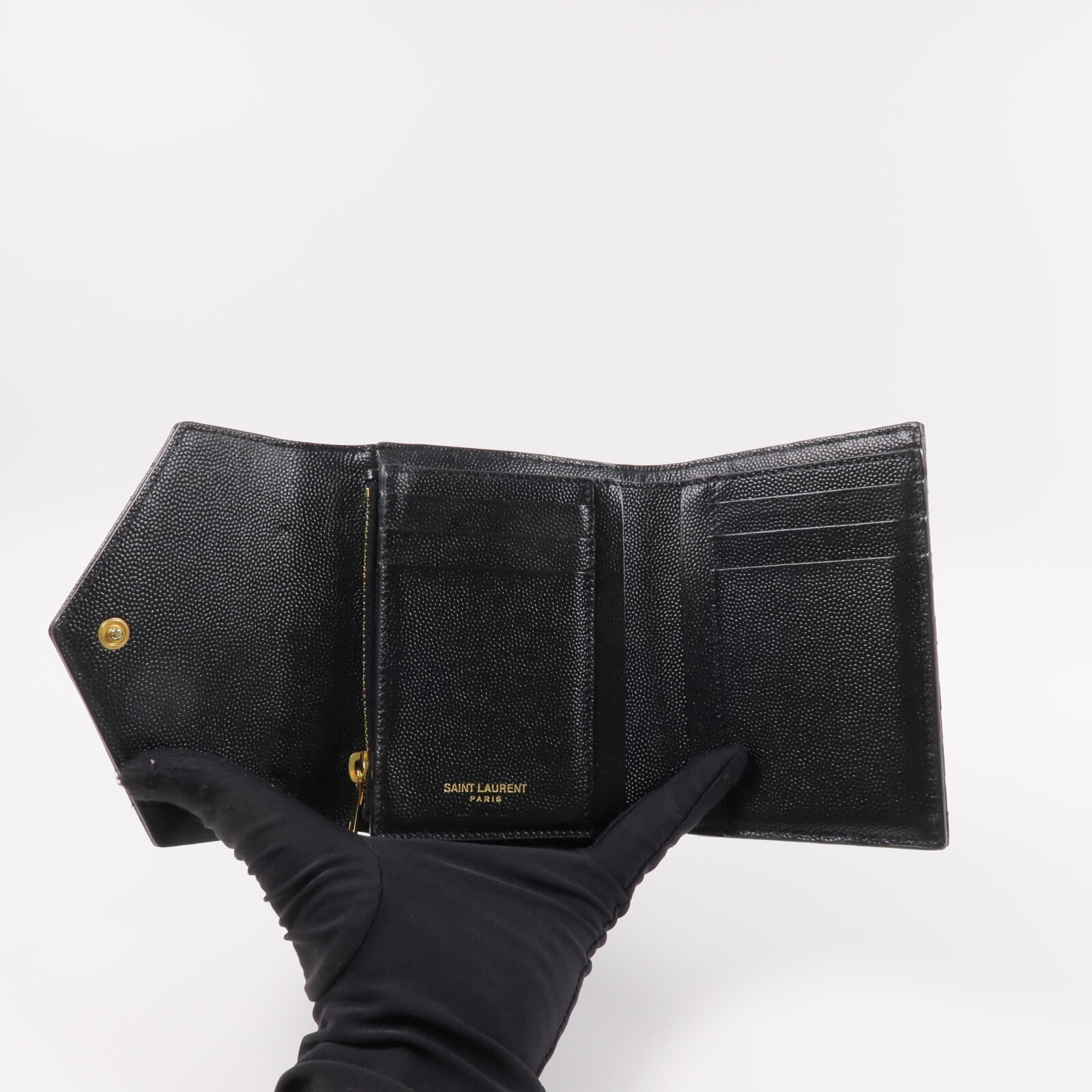 SAINT LAURENT 牛皮皮革Cassandre Matelasse Tri-Fold Compact錢包