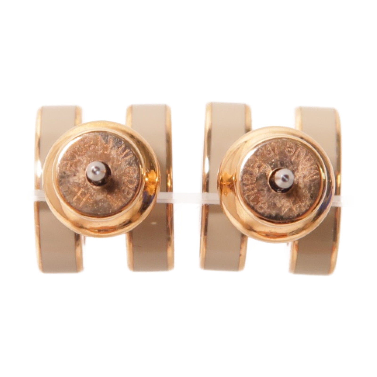 HERMES 金屬Mini Pop H Earrings耳環Marron Glace米色/金色