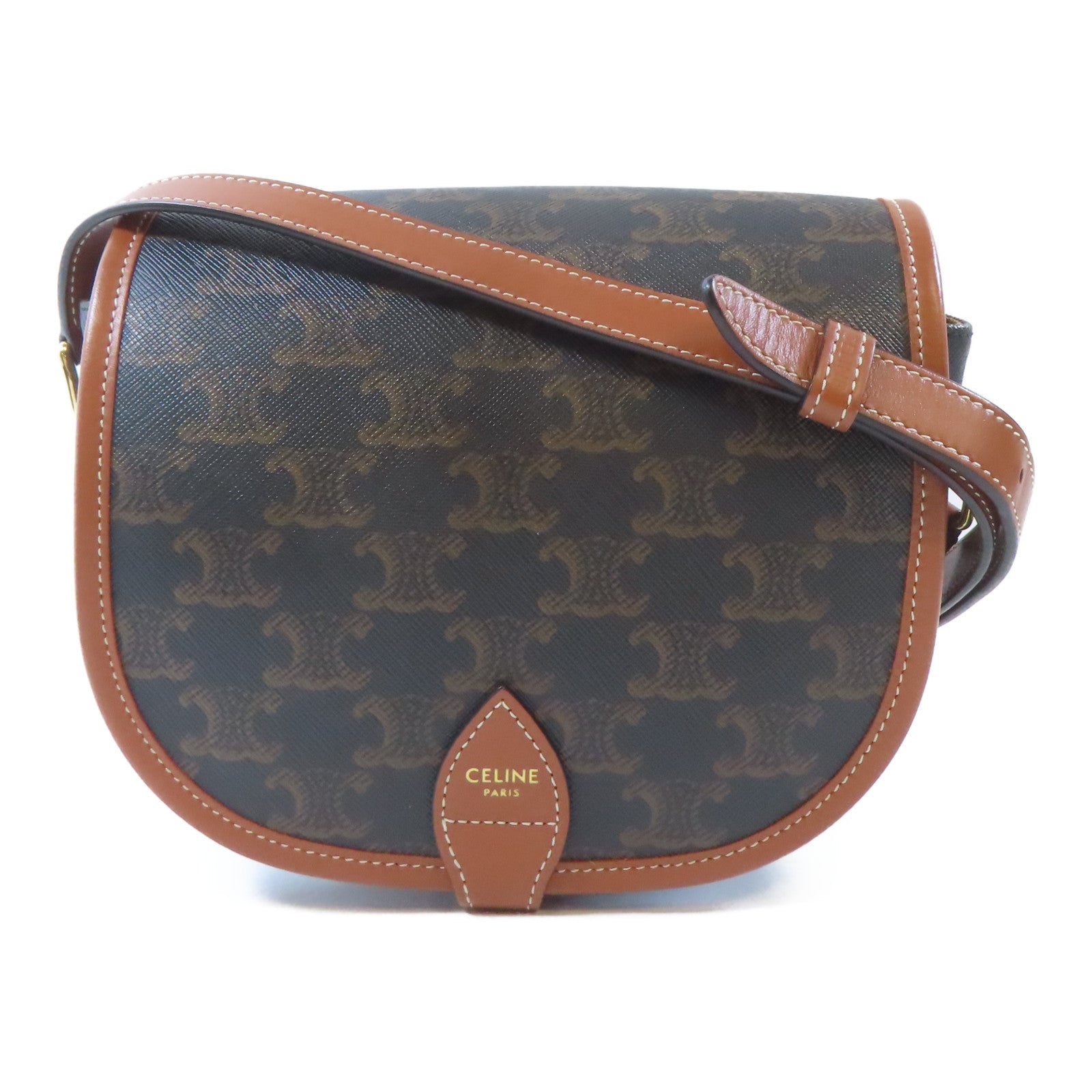 CELINE GHW Shoulder Bag Crossbody Coated Canvas Black Brown