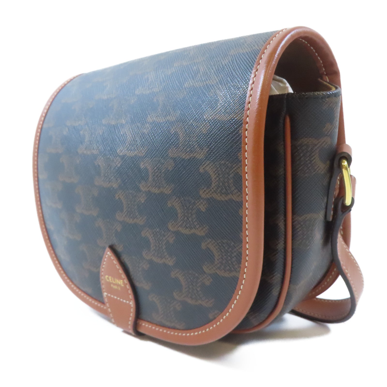 CELINE GHW Shoulder Bag Crossbody Coated Canvas Black Brown