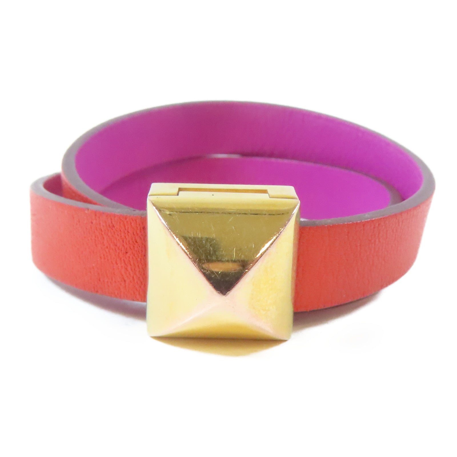 HERMES 【激減優惠】Swift皮革Medor Infini Double Tour Bracelet金扣手鐲Rouge Tomate/番茄紅色/Tosca/桃紫色#14.25cm