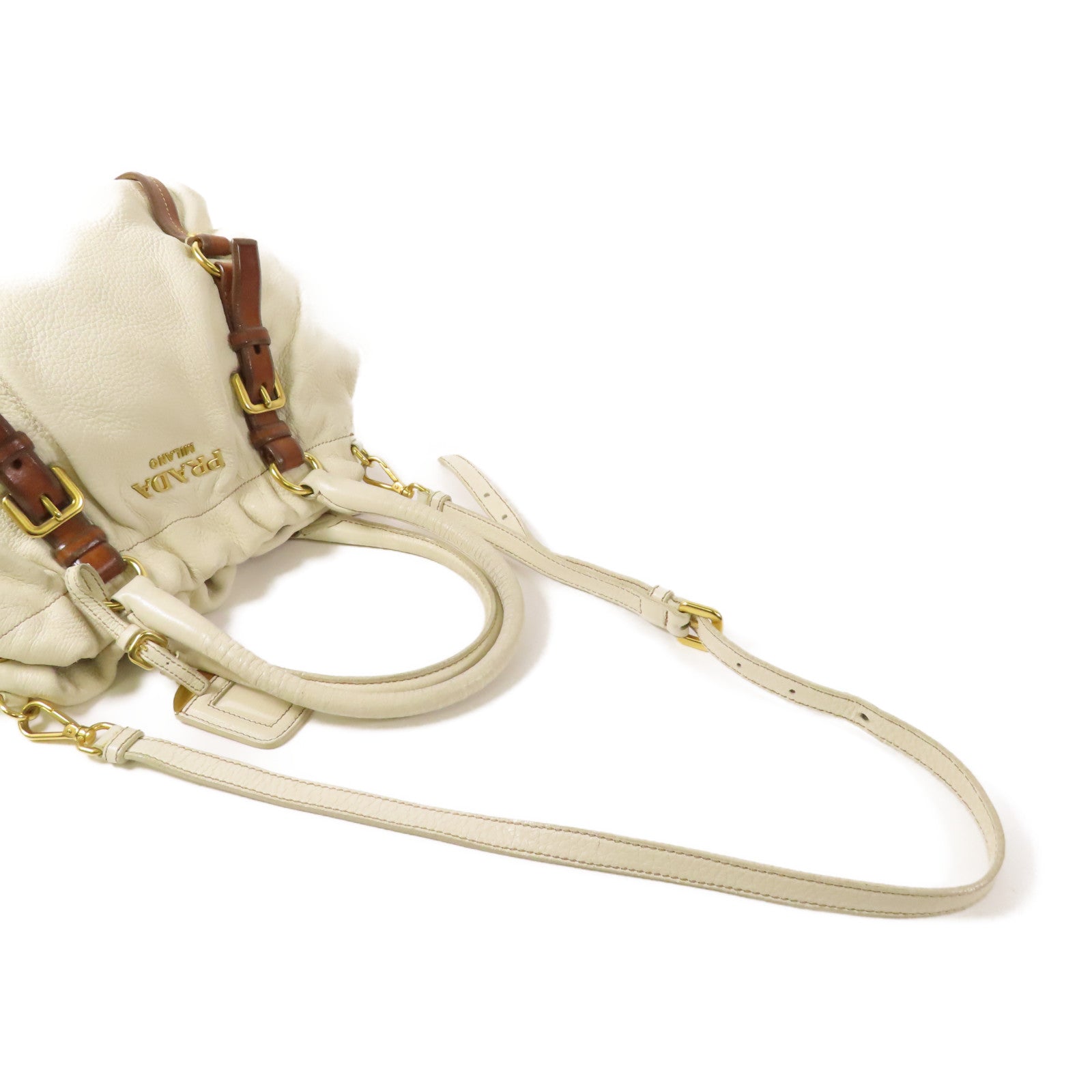 PRADA GHW 2way Shoulder Bag Calfskin Leather White
