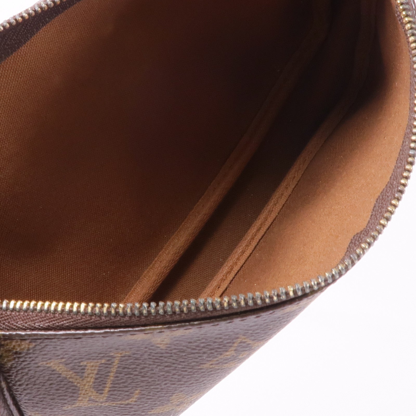 LOUIS VUITTON Monogram Pochette Accessoires金扣手挽袋棕色