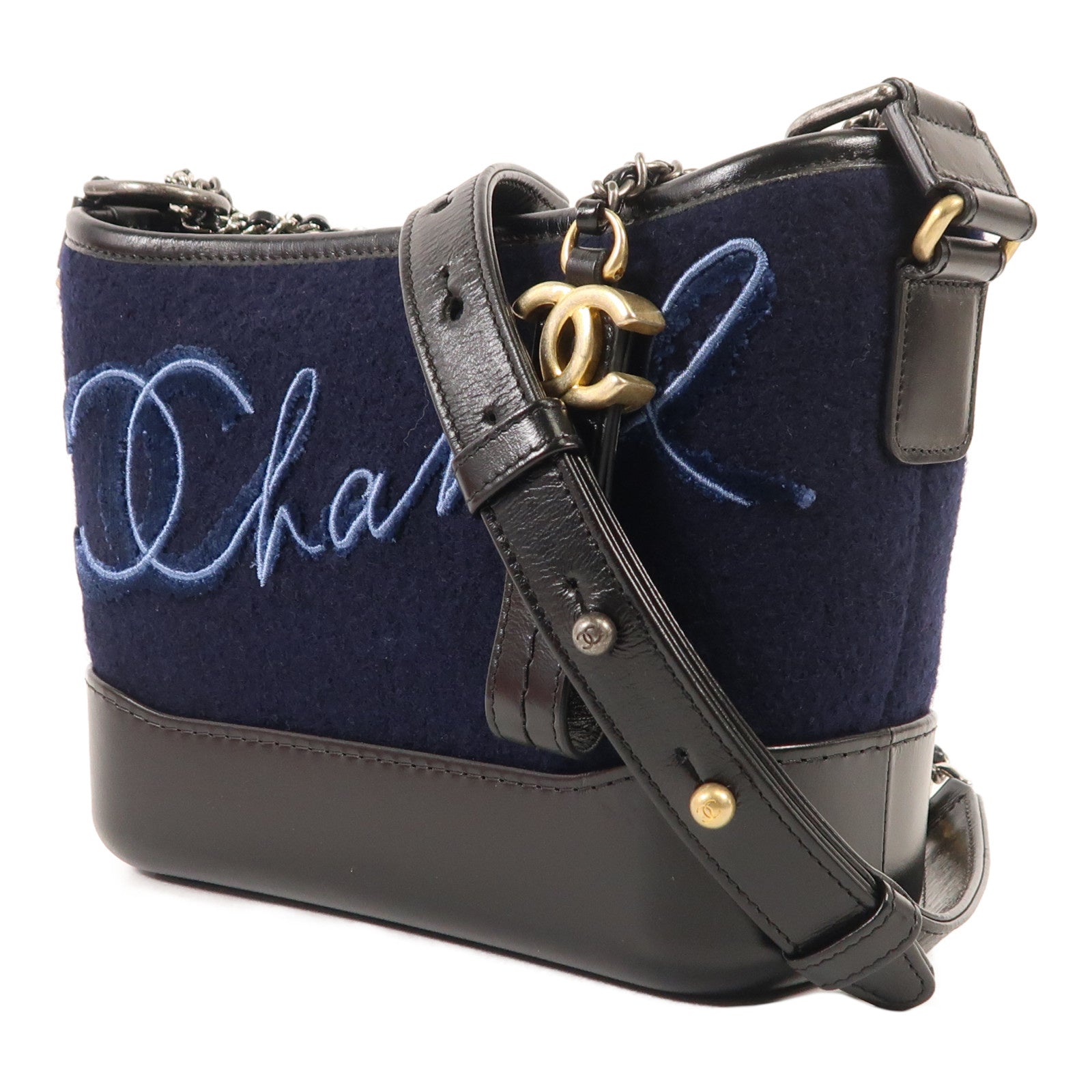 CHANEL 羊毛/皮革Gabrielle Small鏈帶肩背袋