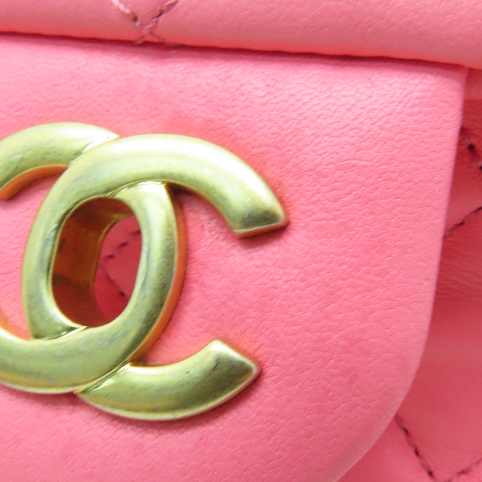 CHANEL 【清倉大減價】菱格羊皮皮格Chain Shoulder金扣鏈帶肩背袋粉紅色