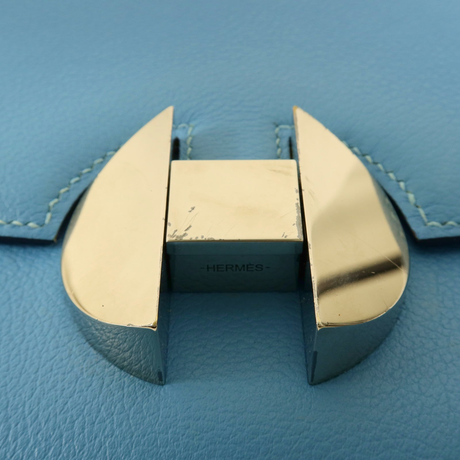 HERMES Evercolor皮革2002銀扣肩背袋Bleu Du Nord