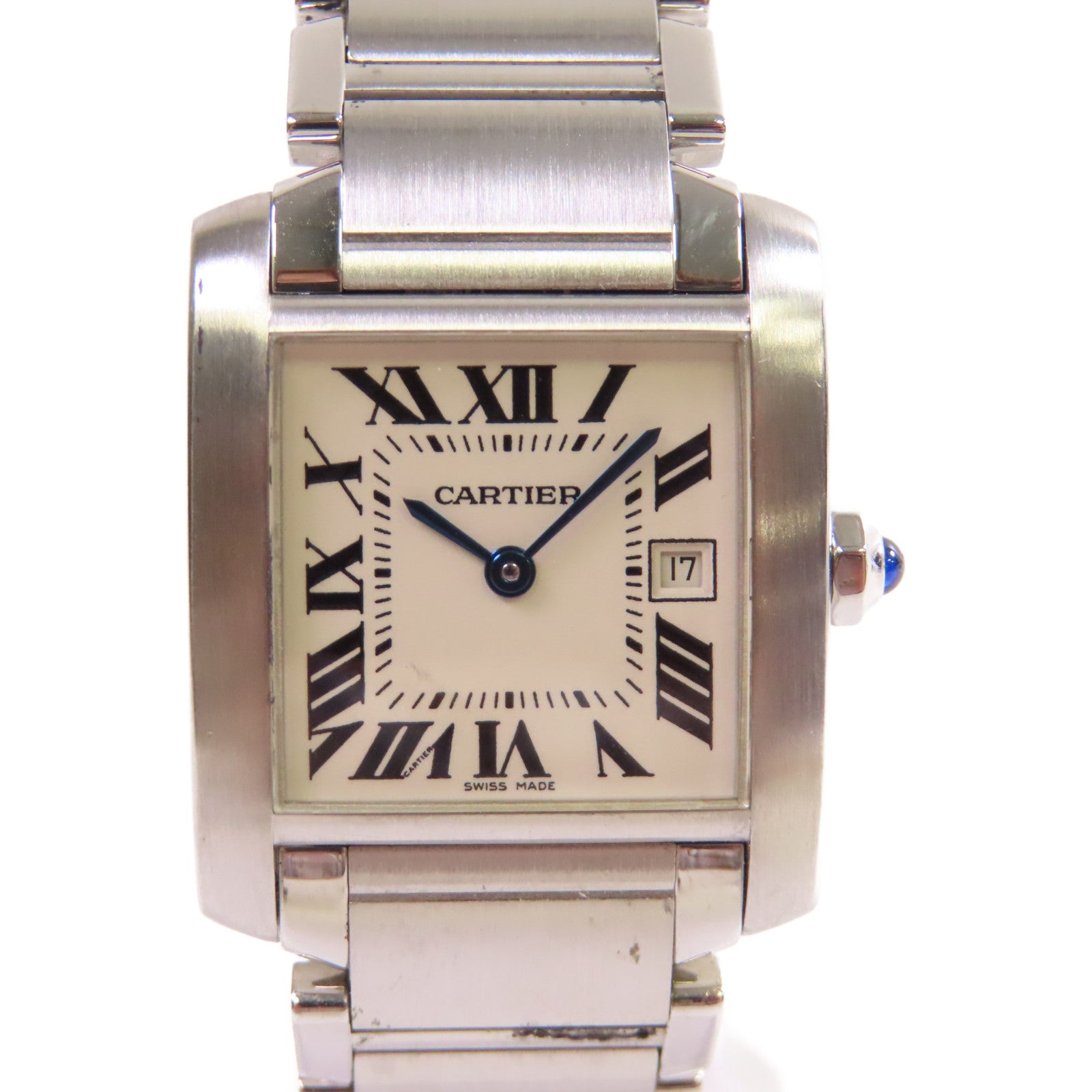 CARTIER Tank Francaise MM Watch不鏽鋼石英機芯手錶白色/銀色