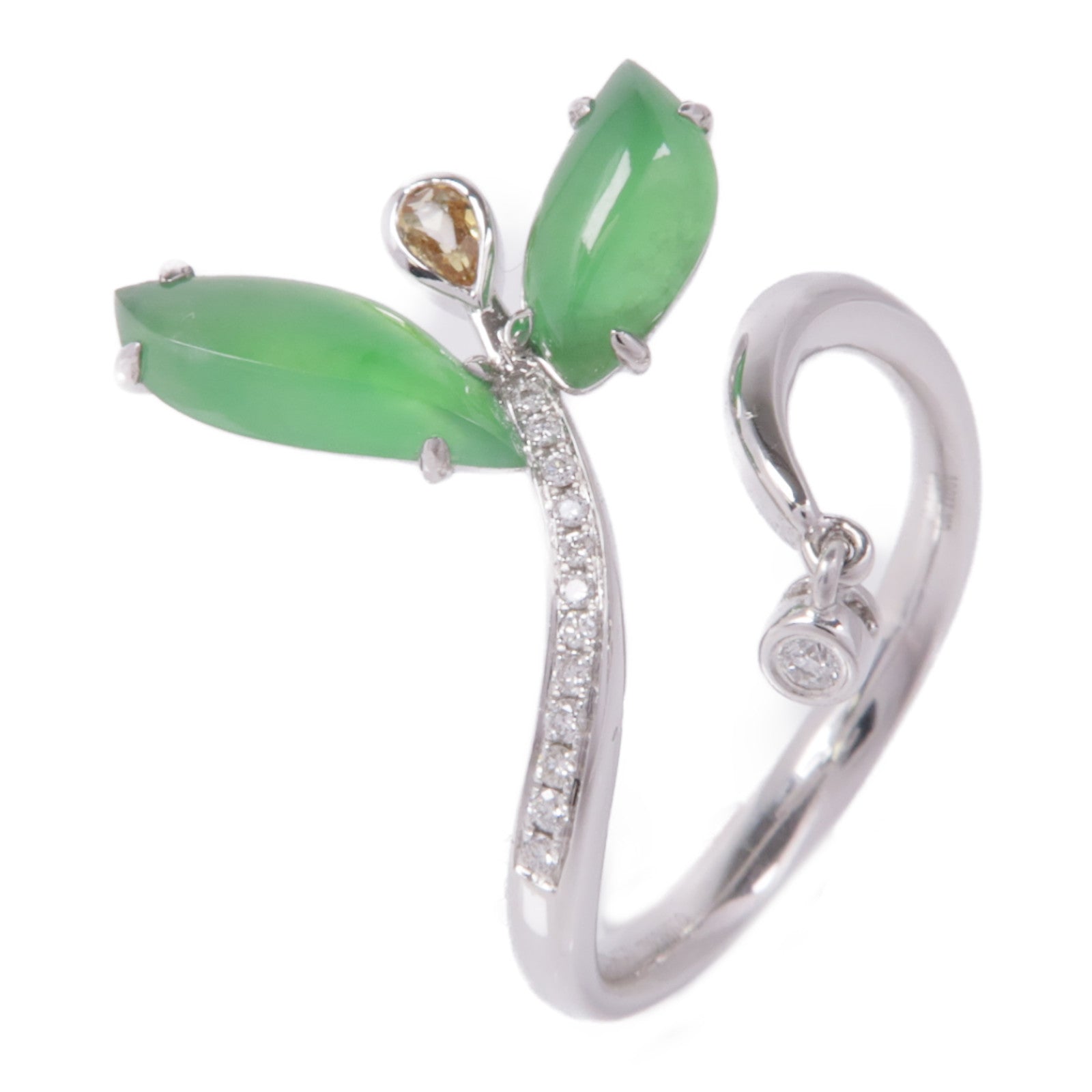 JEWELRY Jade Diamond Ring 18K White Gold US#6.75