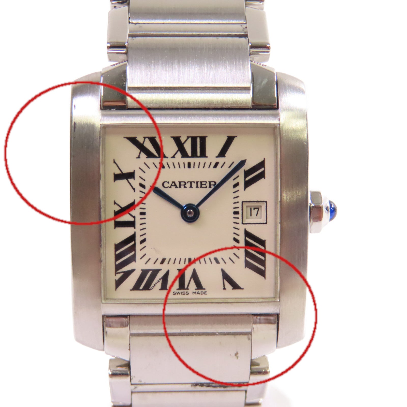 CARTIER Tank Francaise MM Watch不鏽鋼石英機芯手錶白色/銀色