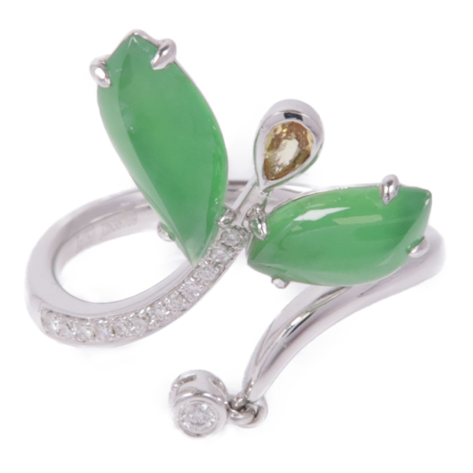 JEWELRY Jade Diamond Ring 18K White Gold US#6.75