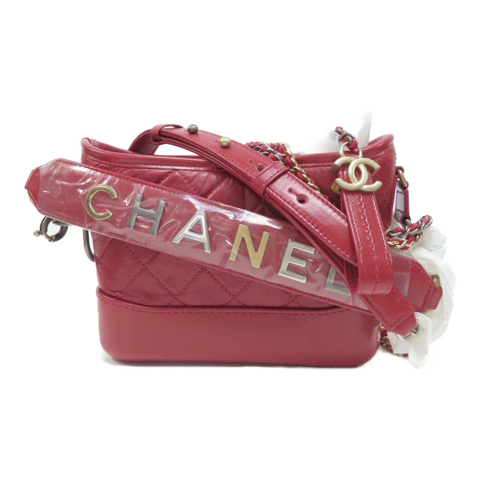 CHANEL (PRICE DOWN) CC Gabrielle Small Chain Shoulder Bag Calfskin Leather A91810 Red